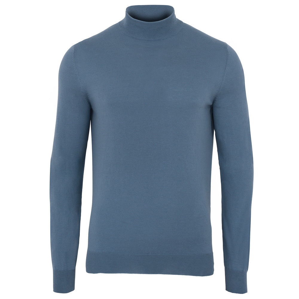 Paul James Knitwear Mens Ultra Fine Cotton Mock Turtle Neck Spencer Jumper - Bluestone In Blue