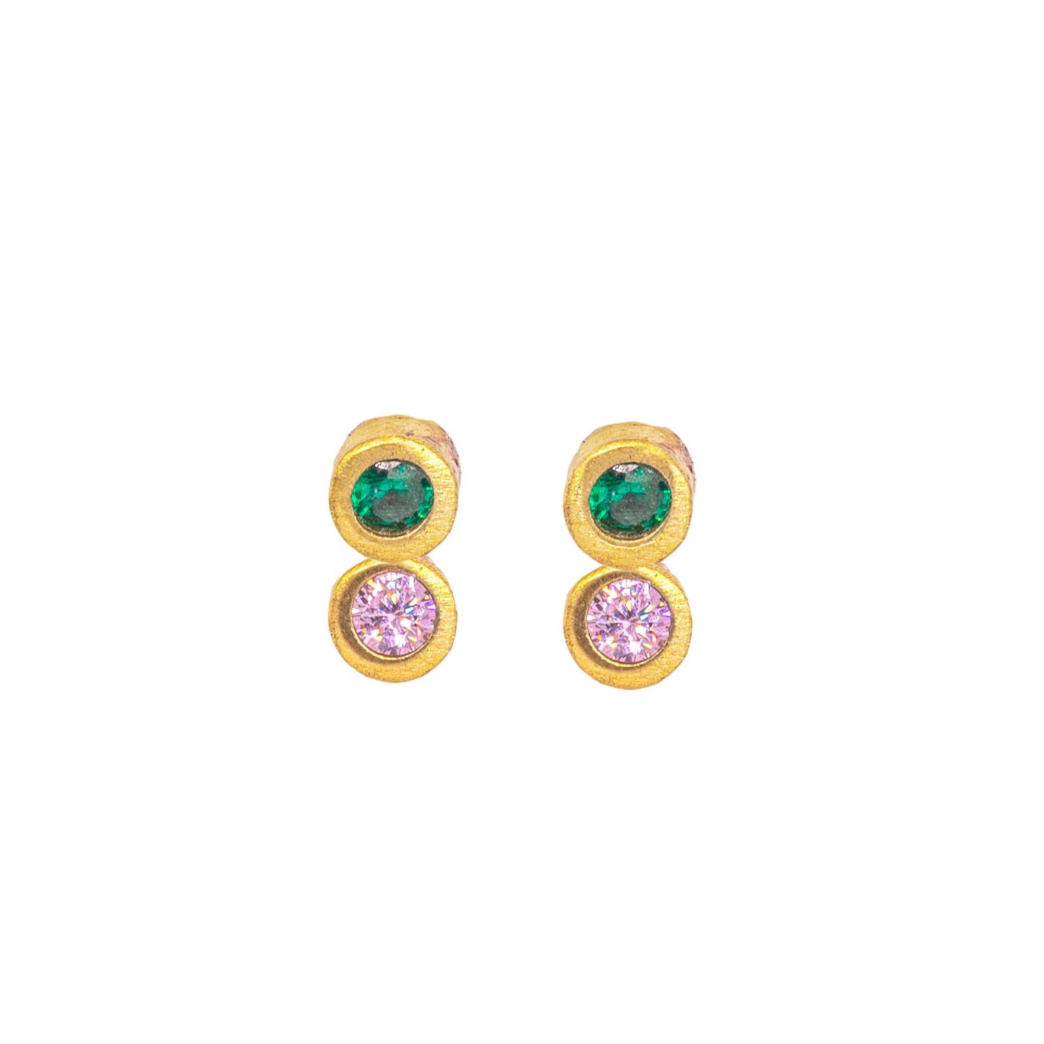 Women’s Gold Disco Dot Emerald And Pink Sapphire Stud Earrings Lily Flo Jewellery