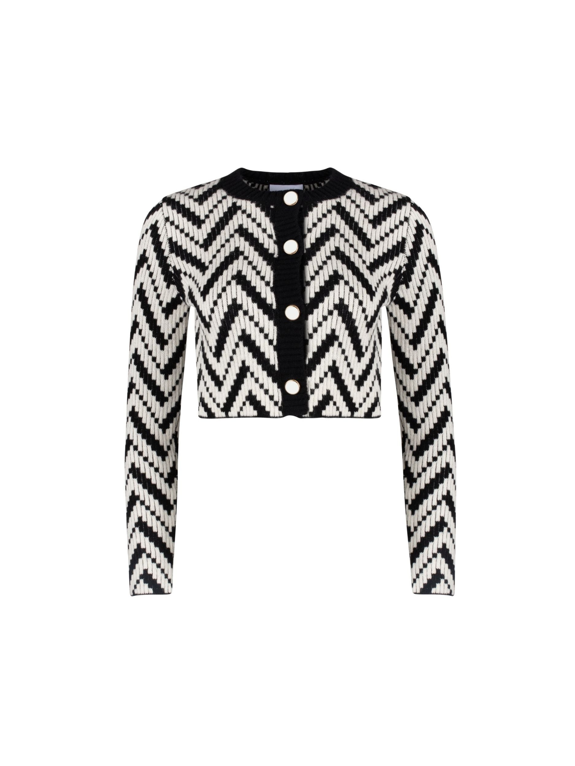 Ellie Makir Women's Herringbone Wool Cardigan - Black & White In Black/white