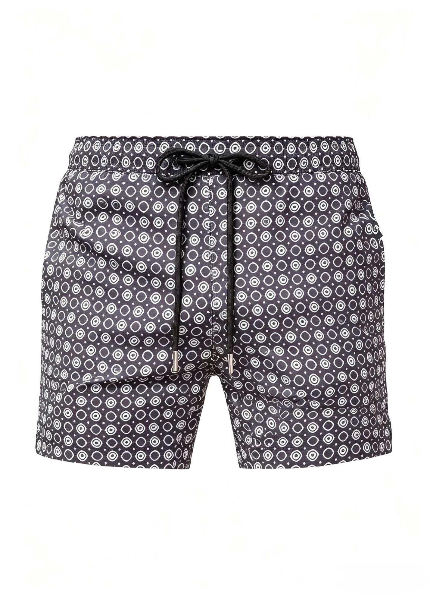 Men's Mid Length Octagon Black Print Swim Shorts With Adjustable Drawcord | 36" | Vayla