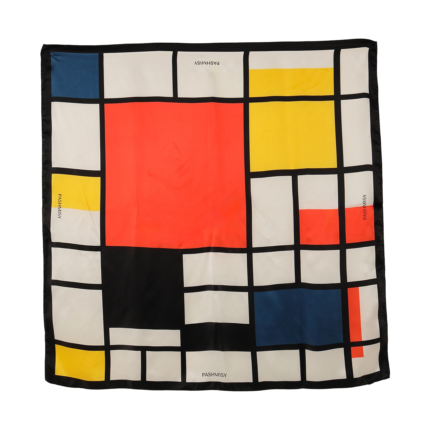 Women’s Blue / White Mondrian Art Silk Scarf One Size Pashmisy