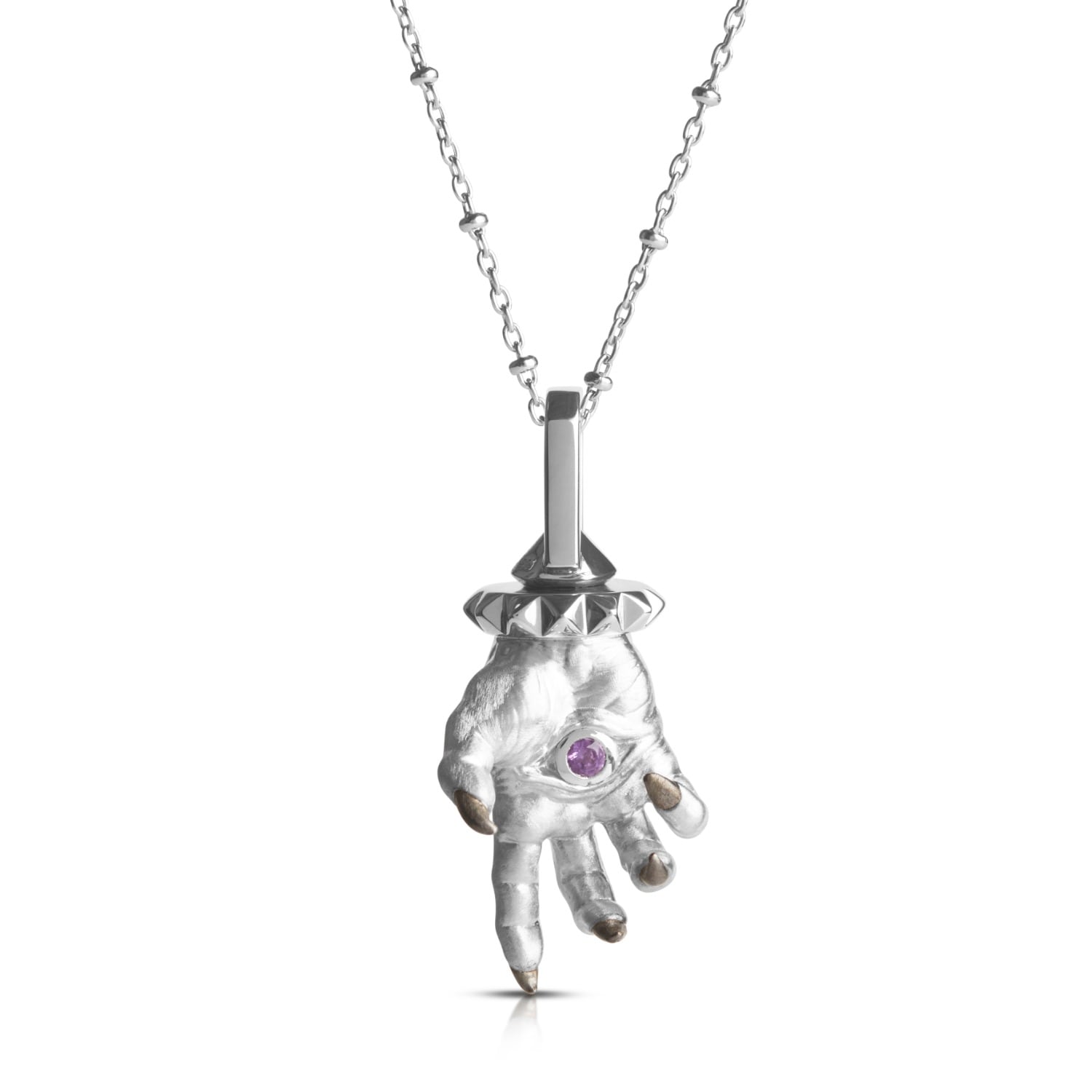 Kasun Men's Hand Of The Protector Pendant - February - Amethyst - Silver