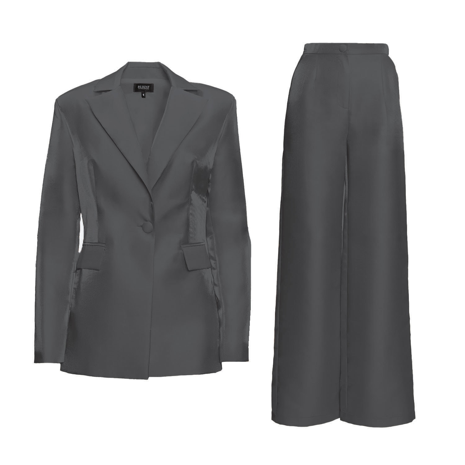 Bluzat Black Taffeta Suit With Blazer And Straight Trousers In Black