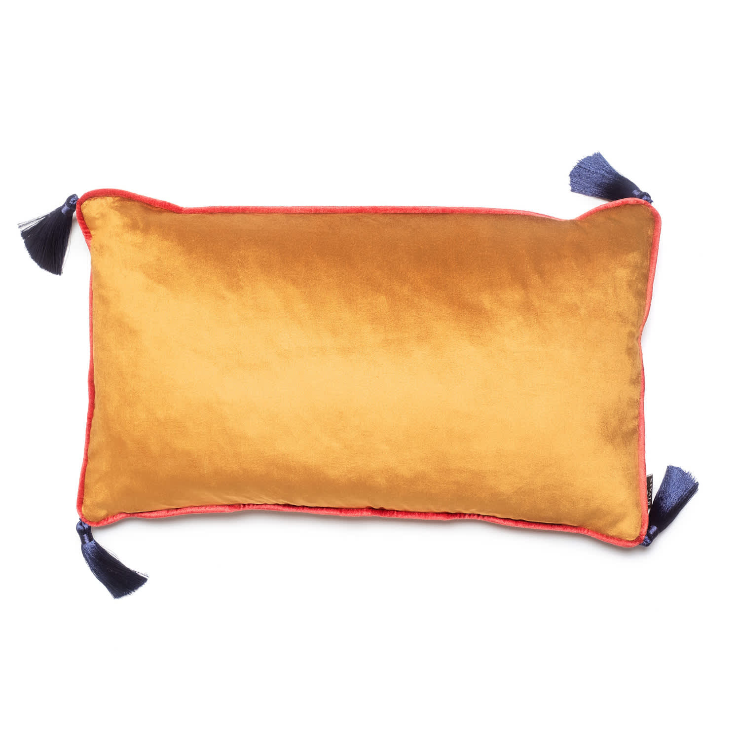 Burnt Orange Velvet Rectangular Cushion With Tassels Bivain