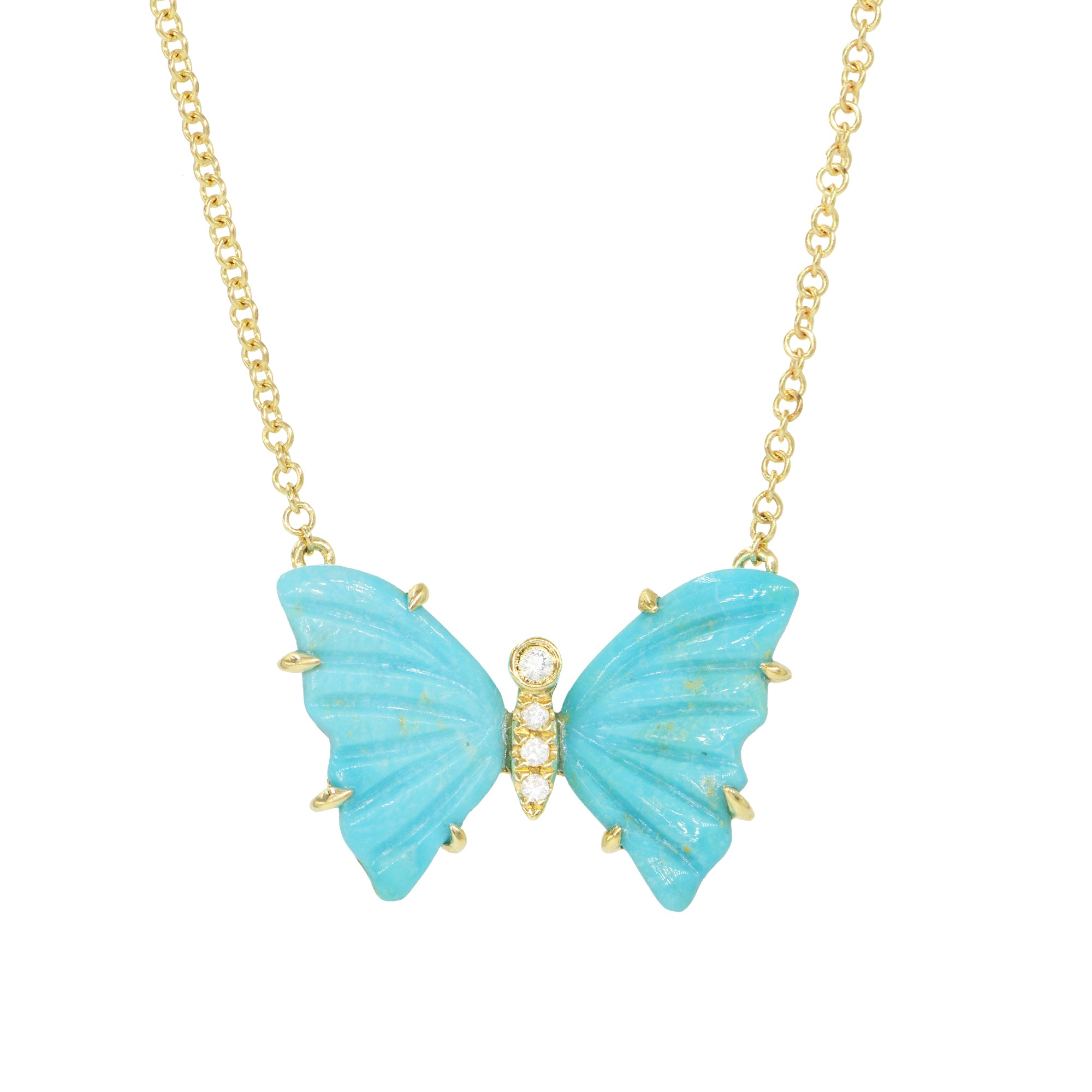 Women’s Green Natural Turquoise Butterfly Necklace With Diamonds & Prongs Kamaria