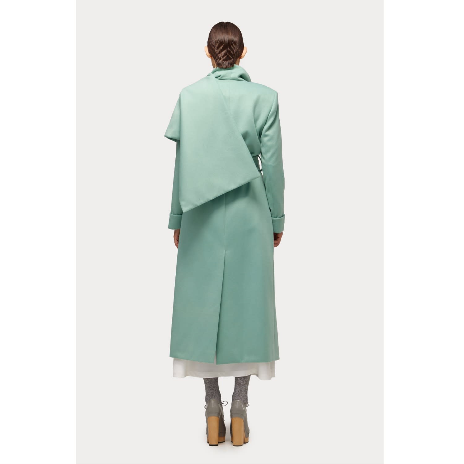 Long Wrap Coat With Drape Collar Mint | Julia Allert | Wolf & Badger