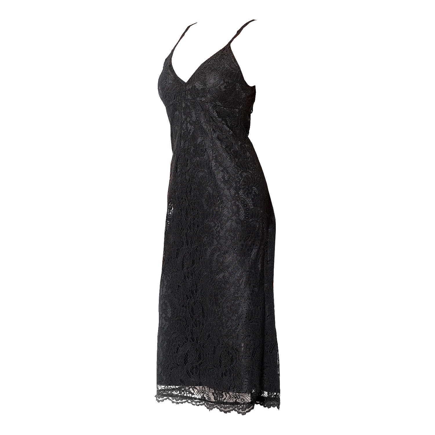 Women’s Classic Knee - Length Lace Dress On A Satin Base - Black Extra Small Maison Bogomil