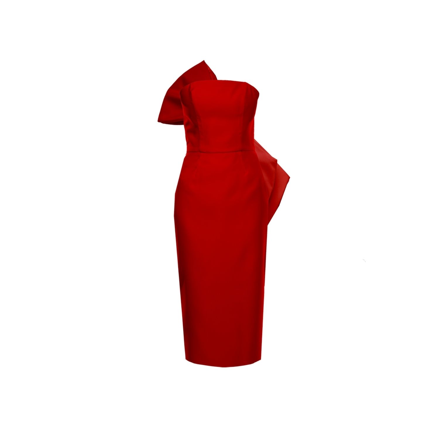Women's Kira Dress + Side Bow | Strapless Pencil Midi In Red | Medium | Baé Special Moments