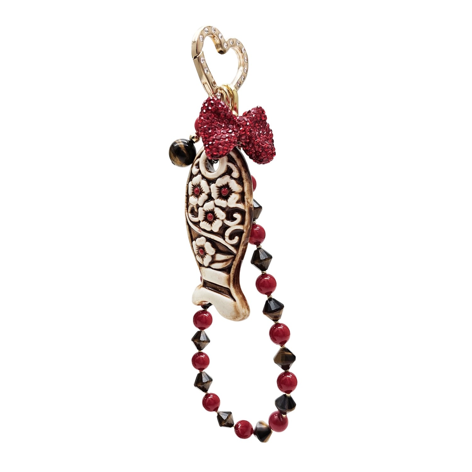 Farra Women's Red Handcrafted Fish Ceramic Gemstone And Bowknot Bag Charm