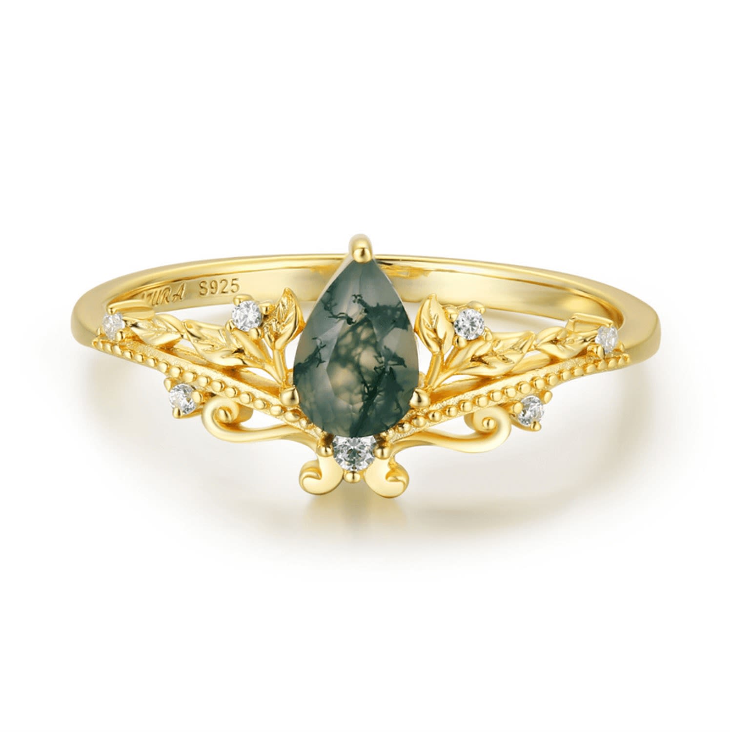 Women’s Lotus Moss Agate Ring Yellow Gold Vermeil Azura Jewelry New York