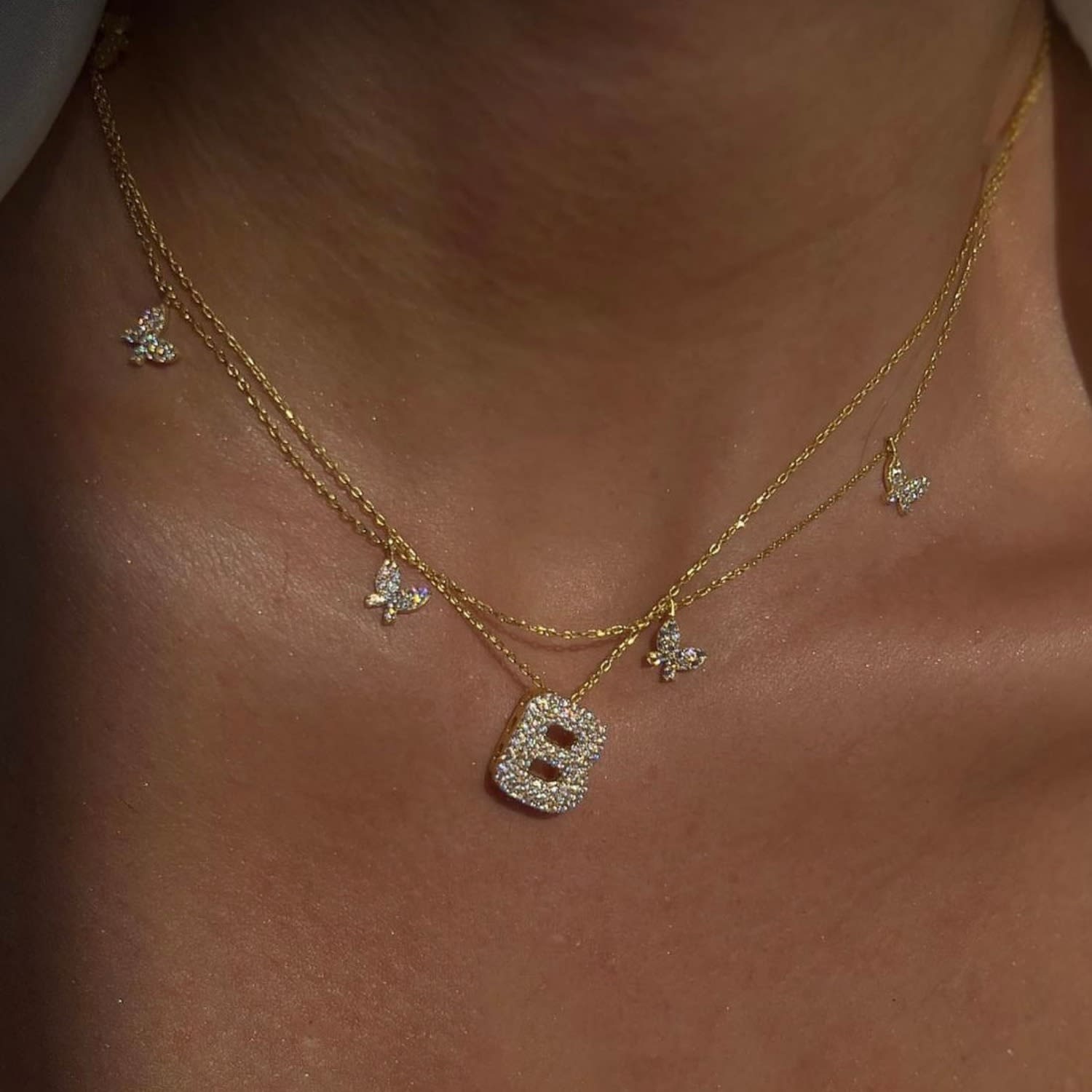 Gold Lock Necklace with Initial Letter Zircon