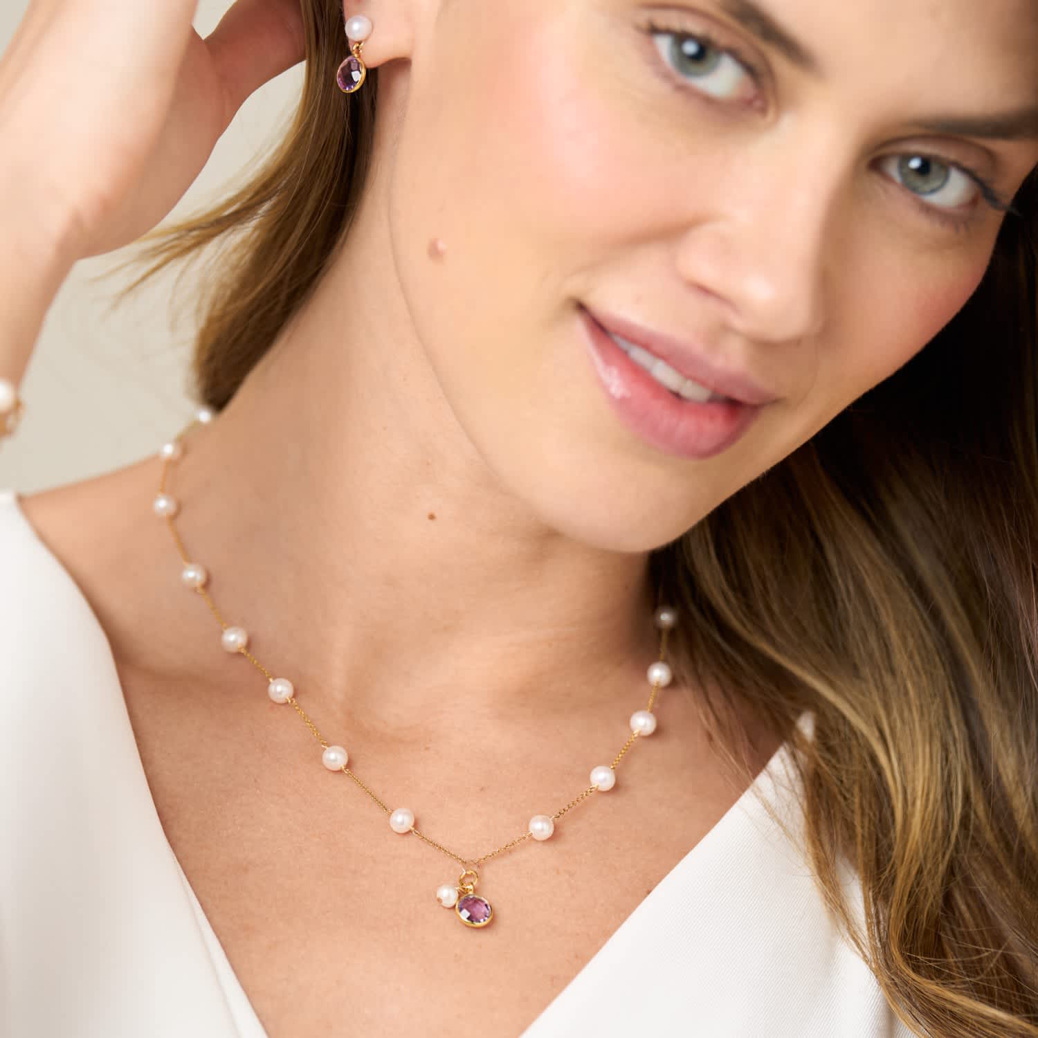 Freshwater Pearl and Amethyst Drop Earrings - Etsy Freshwater Cultured Pearl Drop Earrings w/Natural Amethyst Accents display picture 1