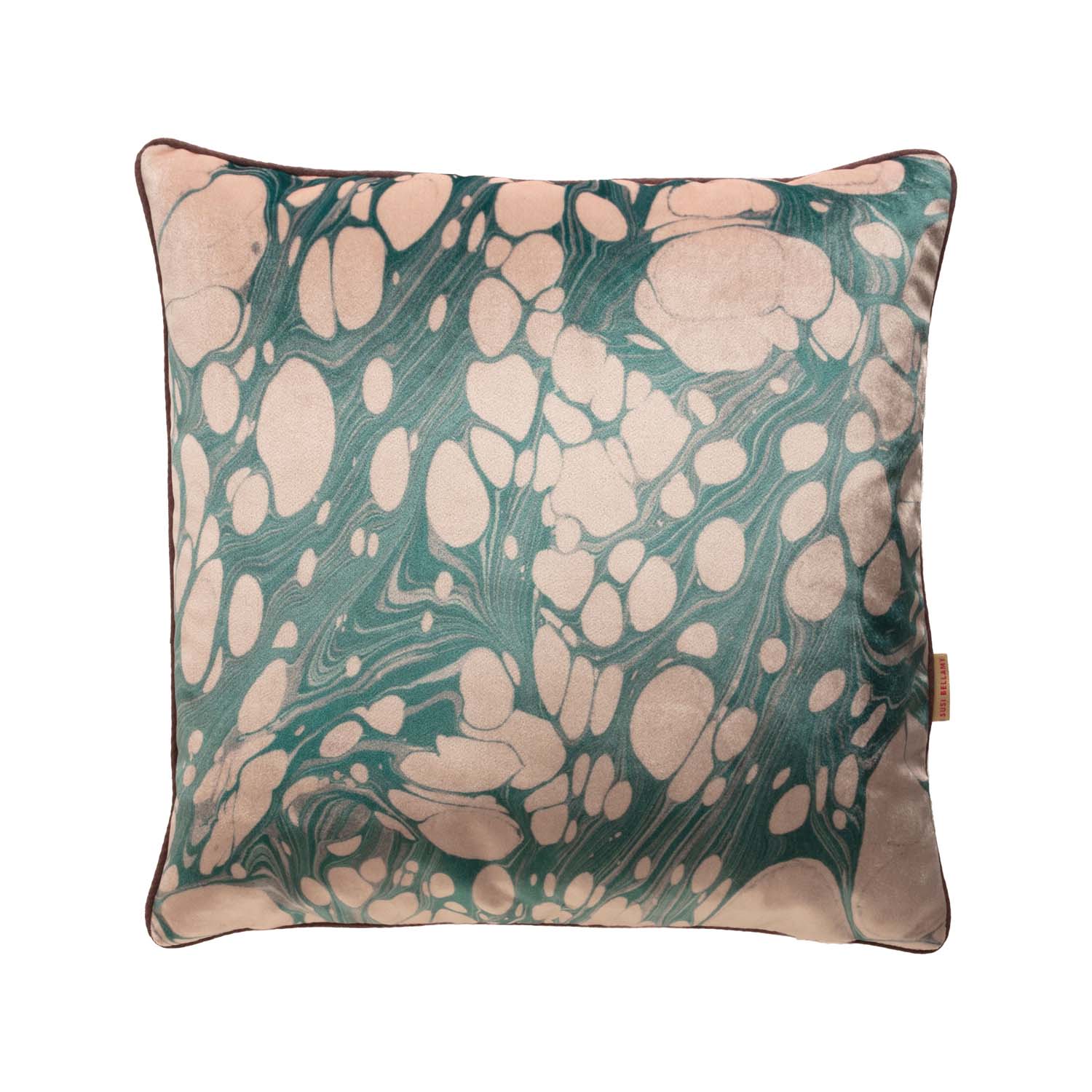 Neutrals / Blue / Green Aqua Mini Marbled Velvet Cushion One Size Susi Bellamy