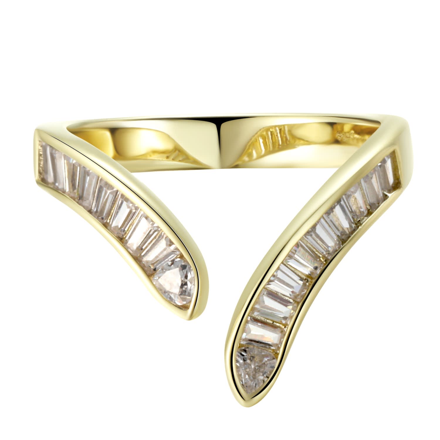 Onewildone Women's You Look Happier Gold Baguette Wishbone Ring