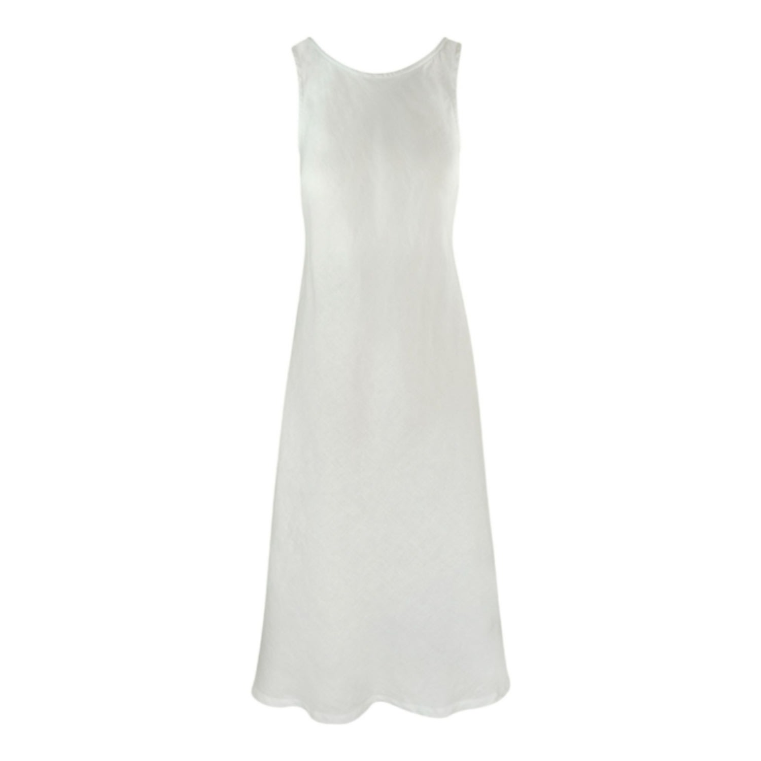 Haris Cotton Women's White Midi A-line Linen Dress - Whiite