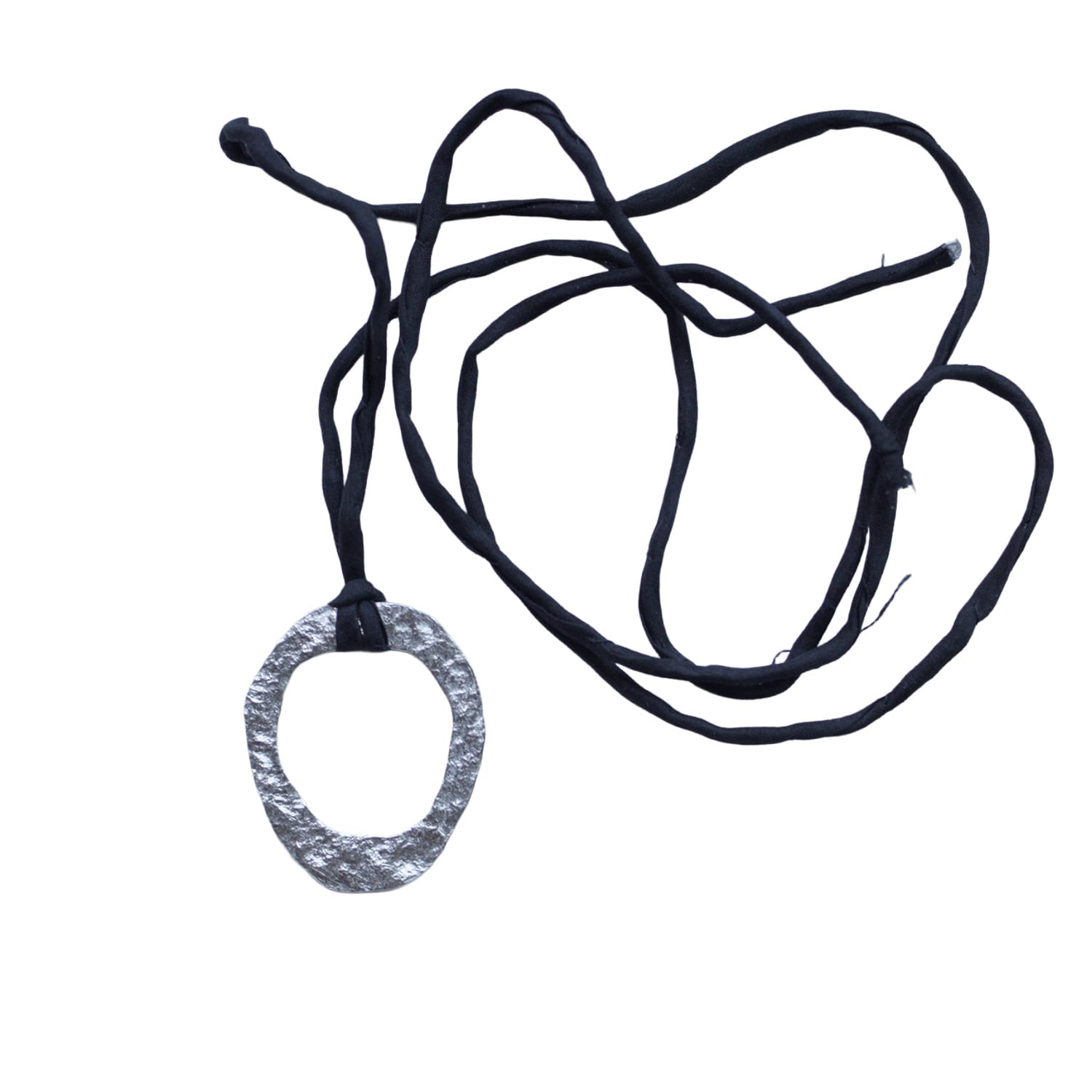 Studio Solíz Women's Black / Silver Anillo Fine Silver Textured Pendant On Silk In Multi