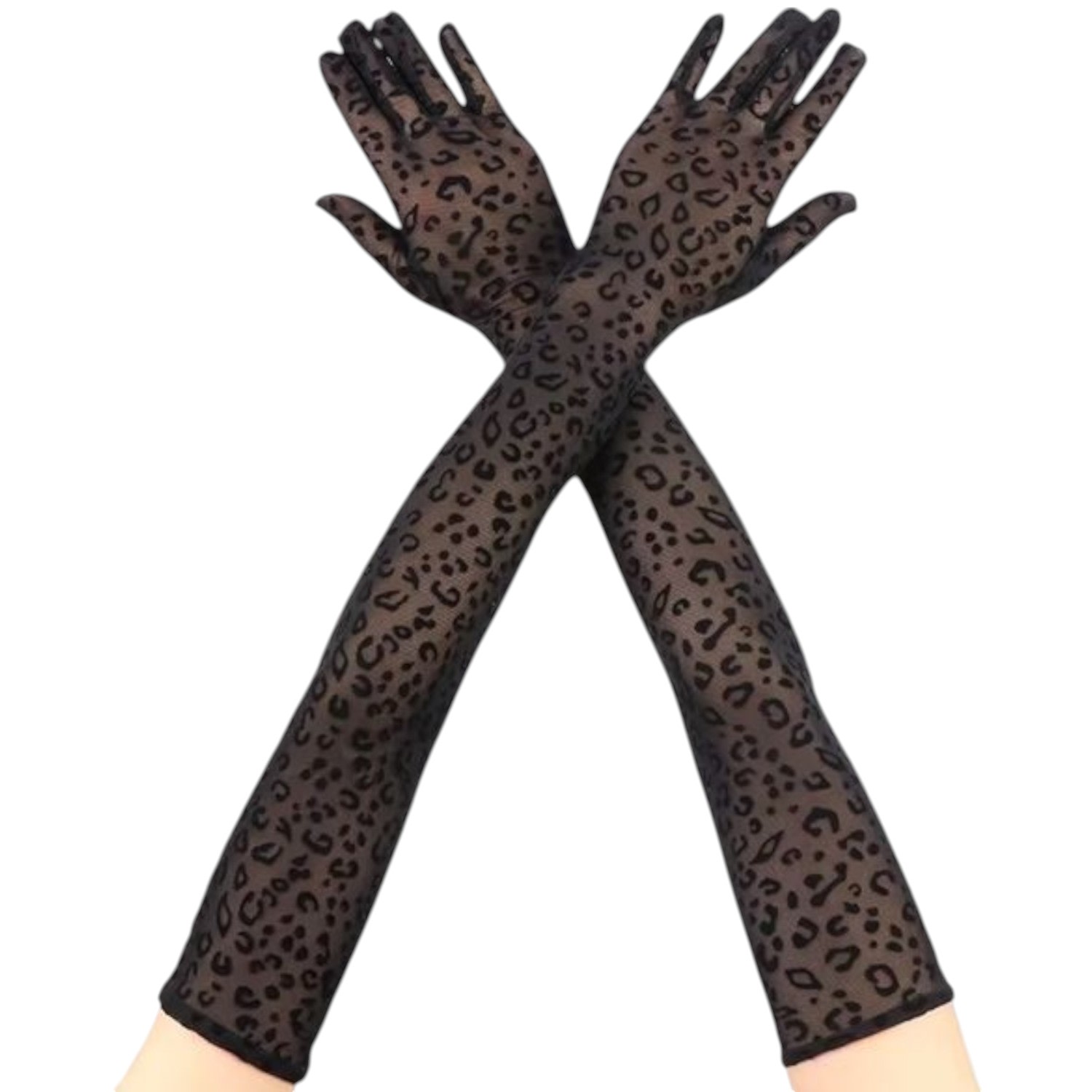 High Heel Jungle By Kathryn Eisman Women's Queen Leopard Print Sheer Mesh Opera Length Glove Black