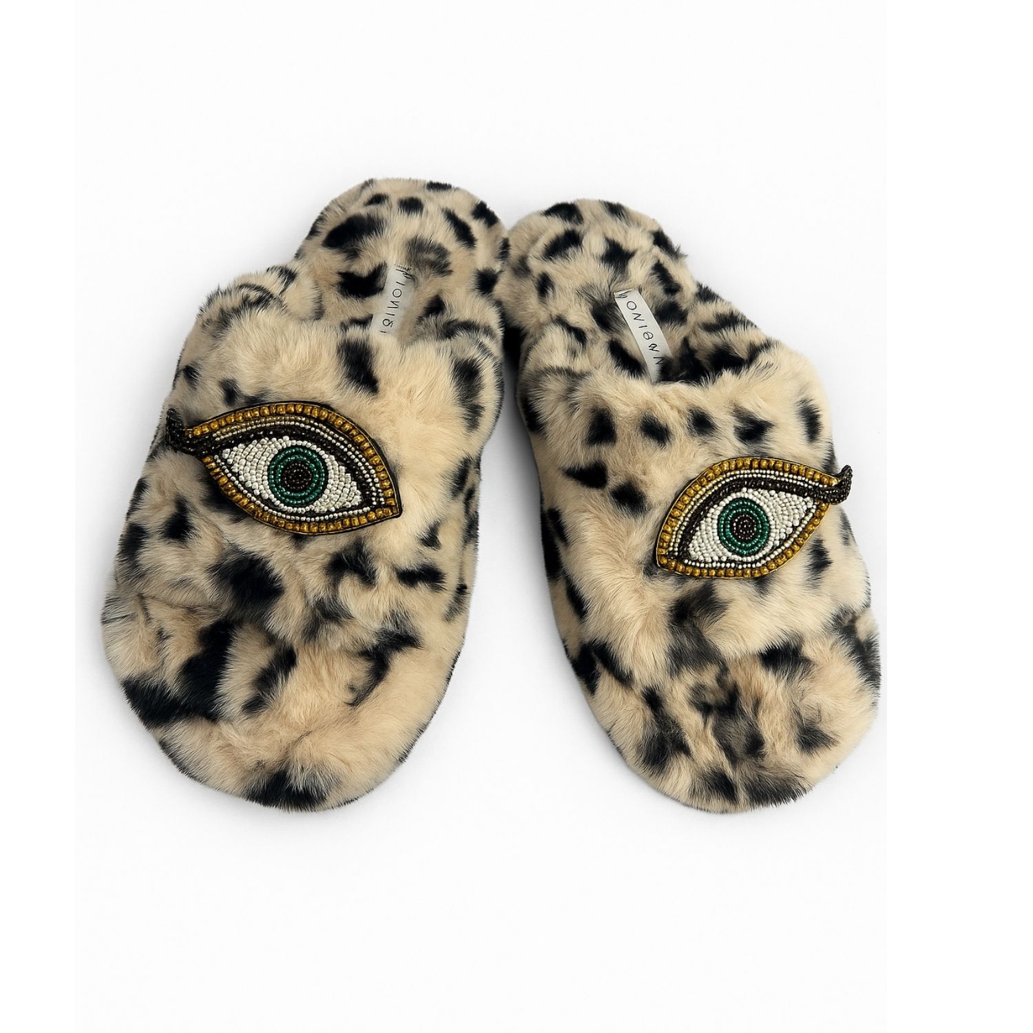Yomisma Women's Black / Neutrals Eco Faux Fur Cheetah Holiday Platform Slide Slippers – Evil Eye Beaded Broo In Brown