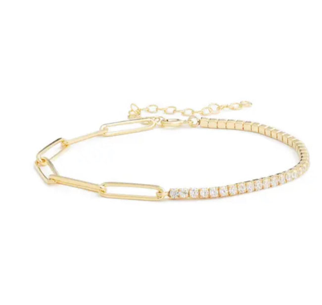 Women’s Gold / White Half Paper Clip & Tennis Bracelet - Gold Shymi