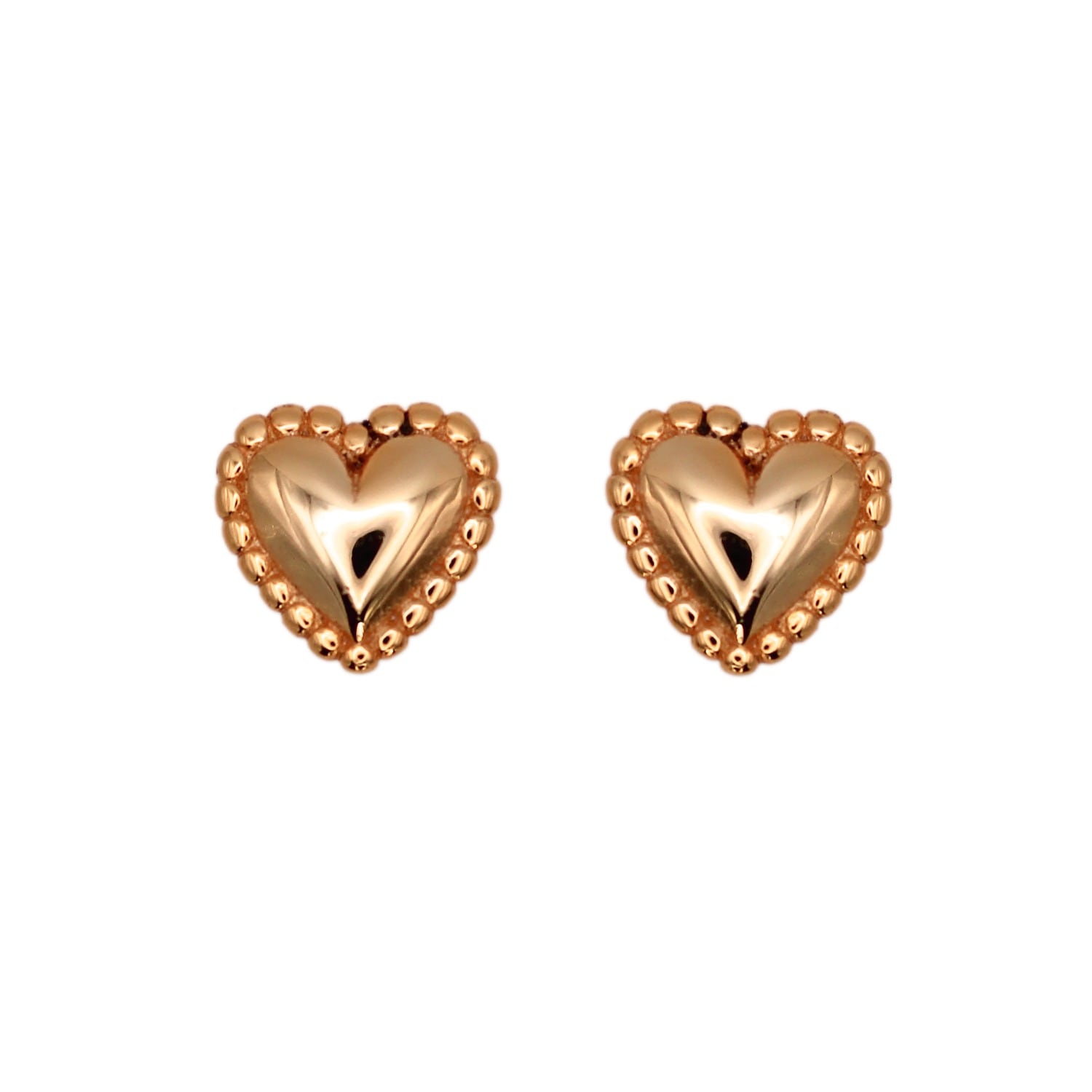 Vicstonenyc Fine Jewelry Women's Rose Gold Lovely Heart Stud Rose Solid Gold Earrings - Valentine Gifts
