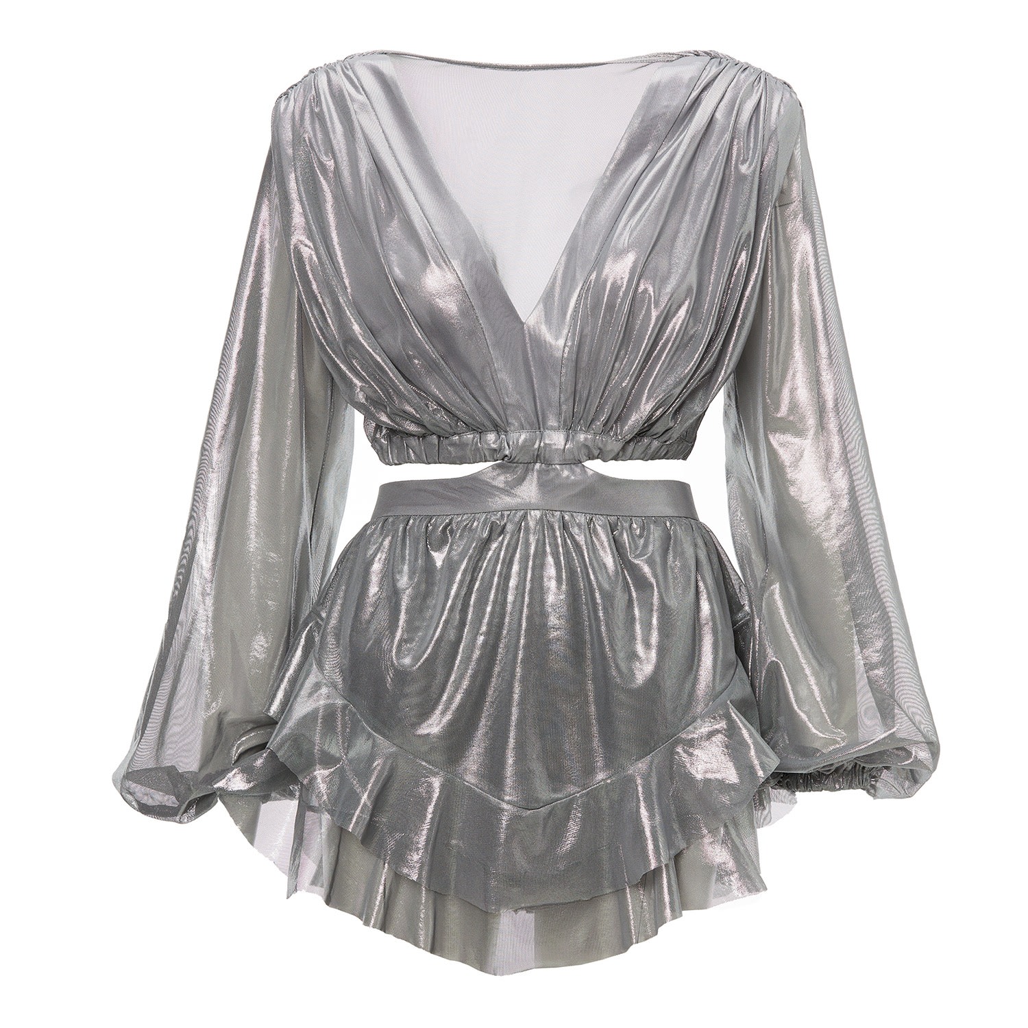 Bluzat Women's Silver Metallic Mini Jumpsuit In Silver