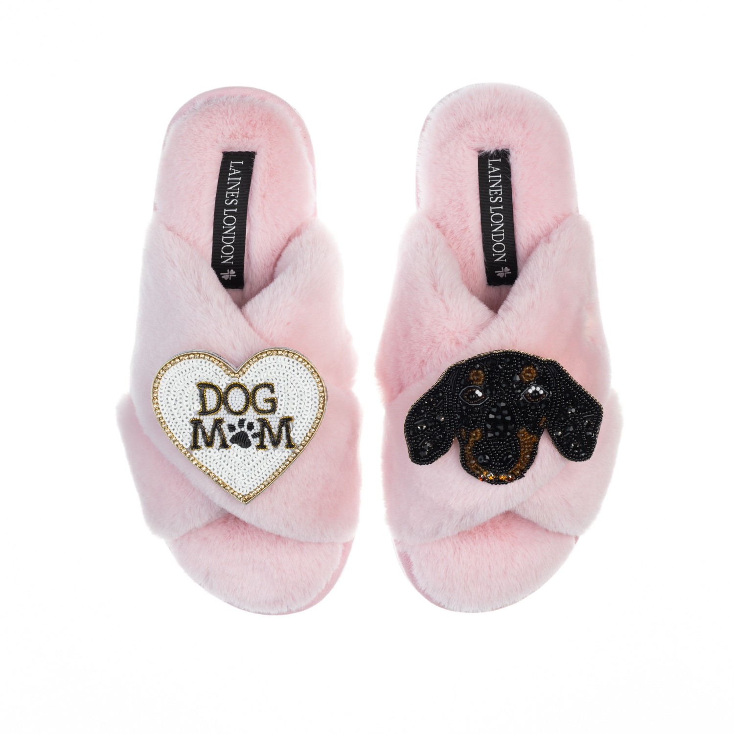 Laines London Women's Pink / Purple Classic Laines Slippers With Little Sausage & Dog Mum / Mom Brooches - Pink In Pink/purple