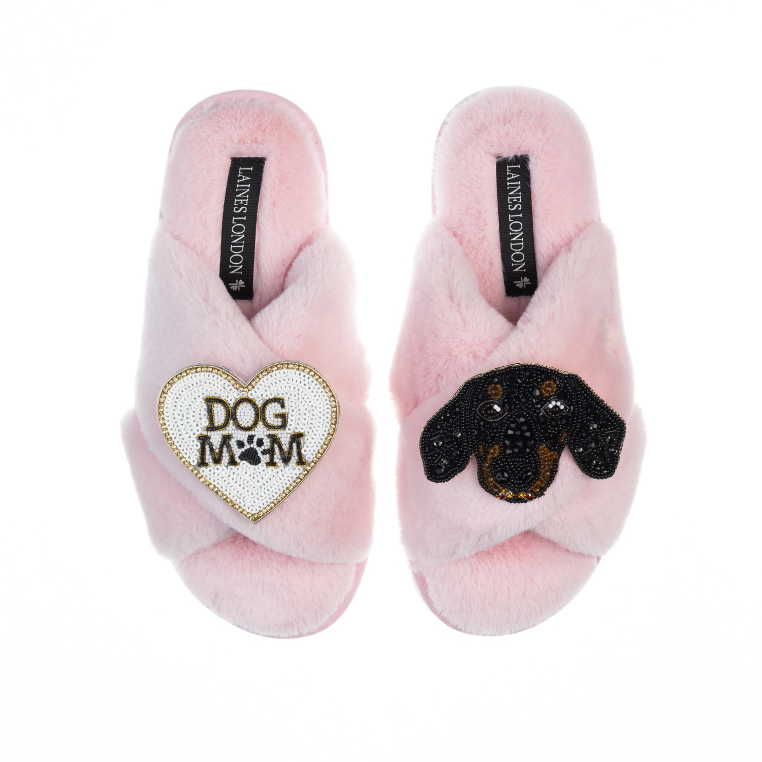 Laines London Women's Pink / Purple Classic Laines Slippers With Little Sausage & Dog Mum / Mom Brooches - Pink