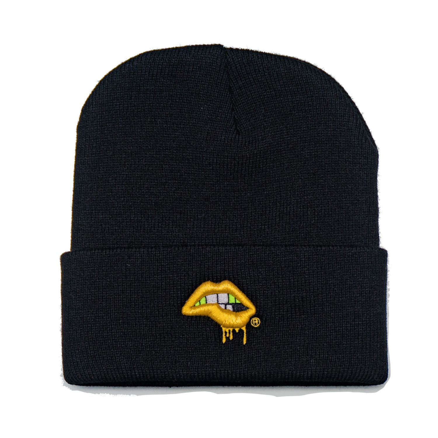 Canvas Women's Black Lips Beanie / Pure Gold Lips