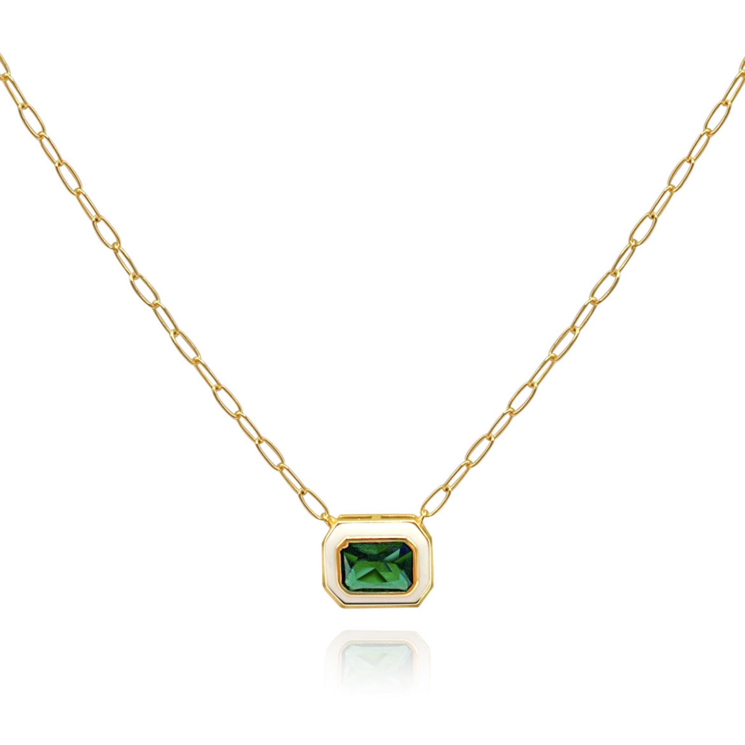 Women’s Green / White White Enamel Emerald Cut Pendant - Sterling Silver Vermeil Michael Nash Jewelry