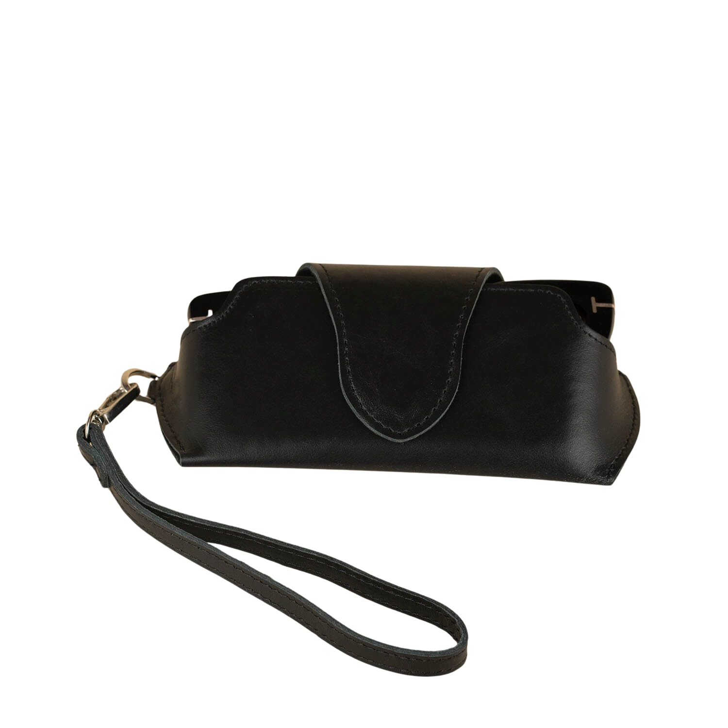 Leathere Women's Leather Sunglass Case With Wrist Strap - Black - Denver
