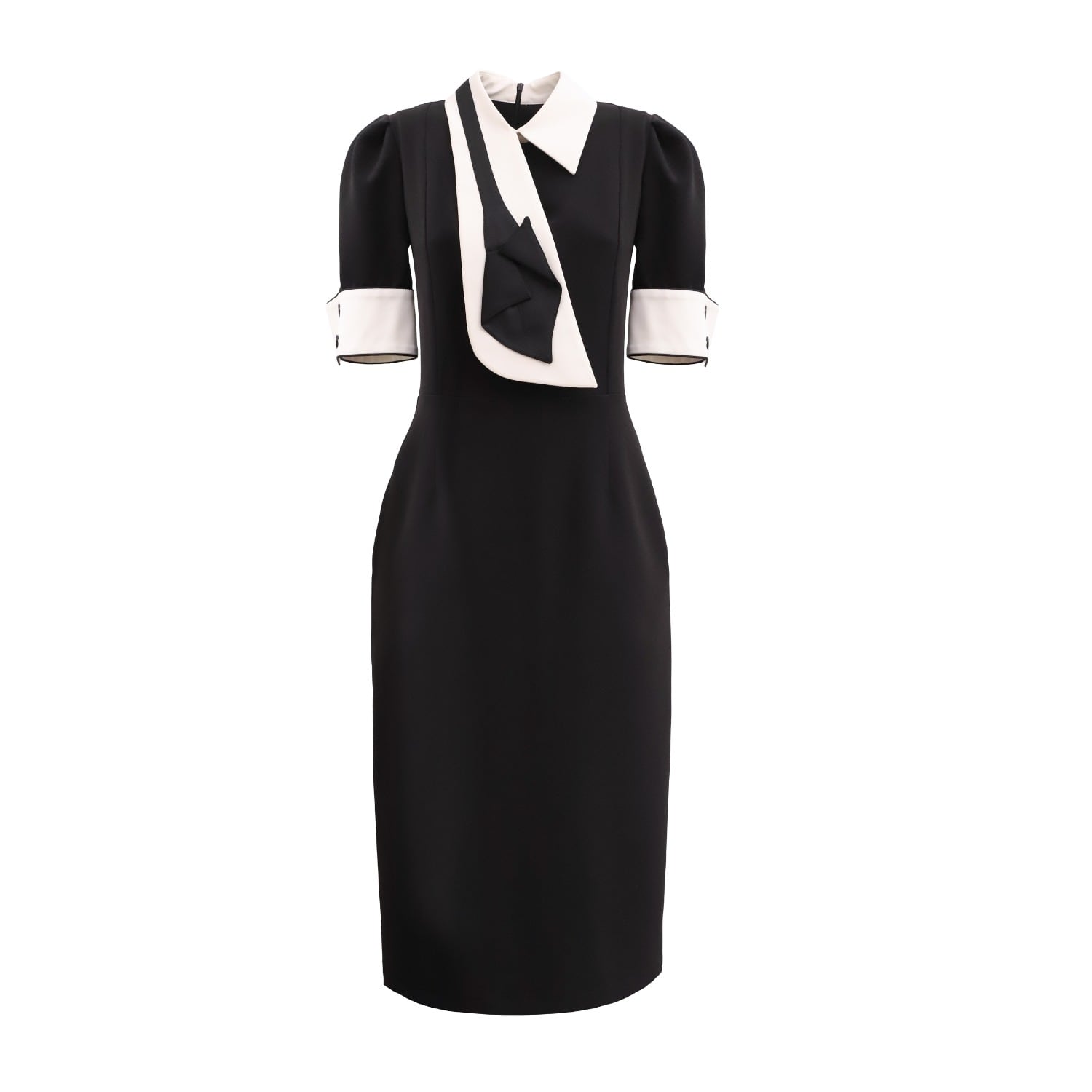 Julia Allert Women's Formal Fitted Dress With White Collar - Office To Evening Style Black
