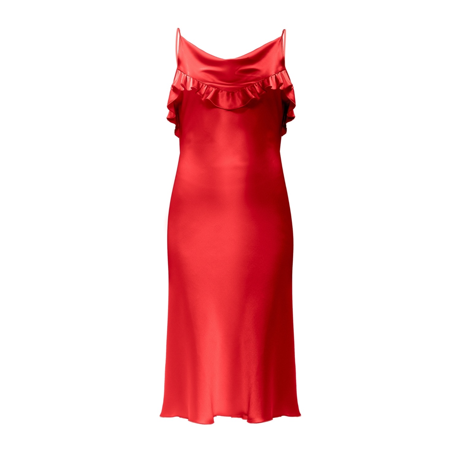 Women's Silk Midi Dress With Ruffle Detail In Red | Extra Large | Incantevole Milano