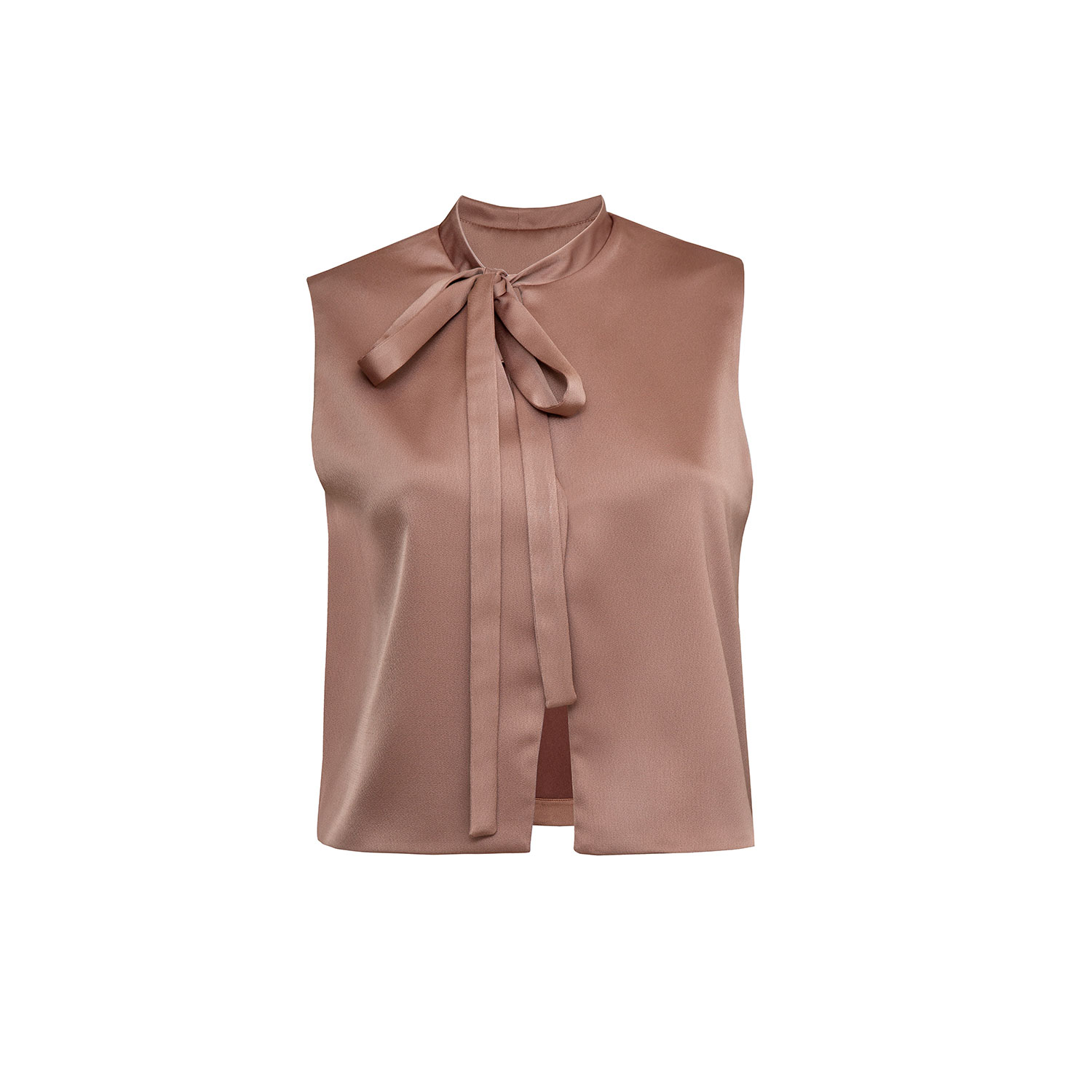 Audrey Vallens Women's Gold Satin Pussy Bow Top In Brown