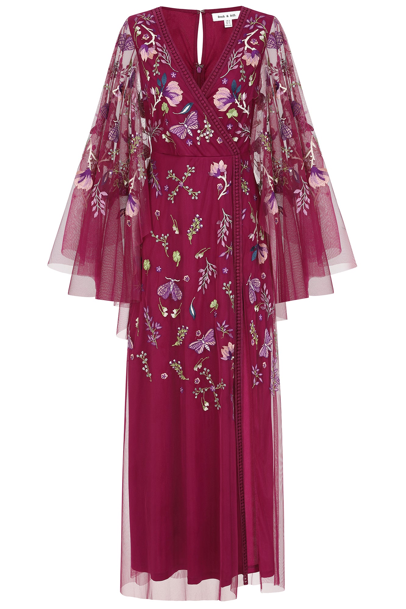 Women’s Pink / Purple Indra Floral Embroidered Maxi Dress With Cape Sleeves - Purple Extra Small Frock and Frill