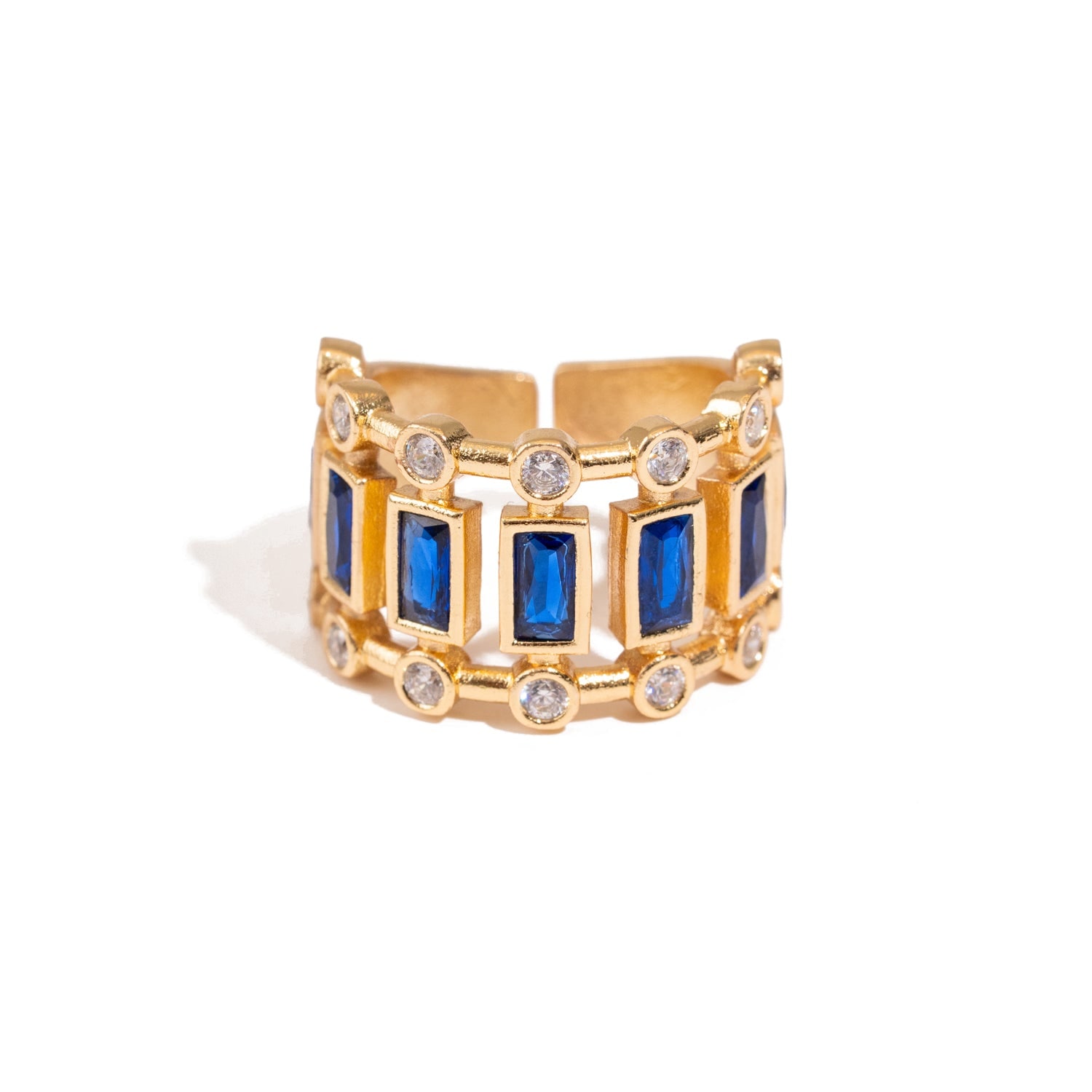 Ebru Jewelry Women's Gold / Blue Radiant Majesty Sapphire Gold Adjustable Cuff Ring - Blue In Gold