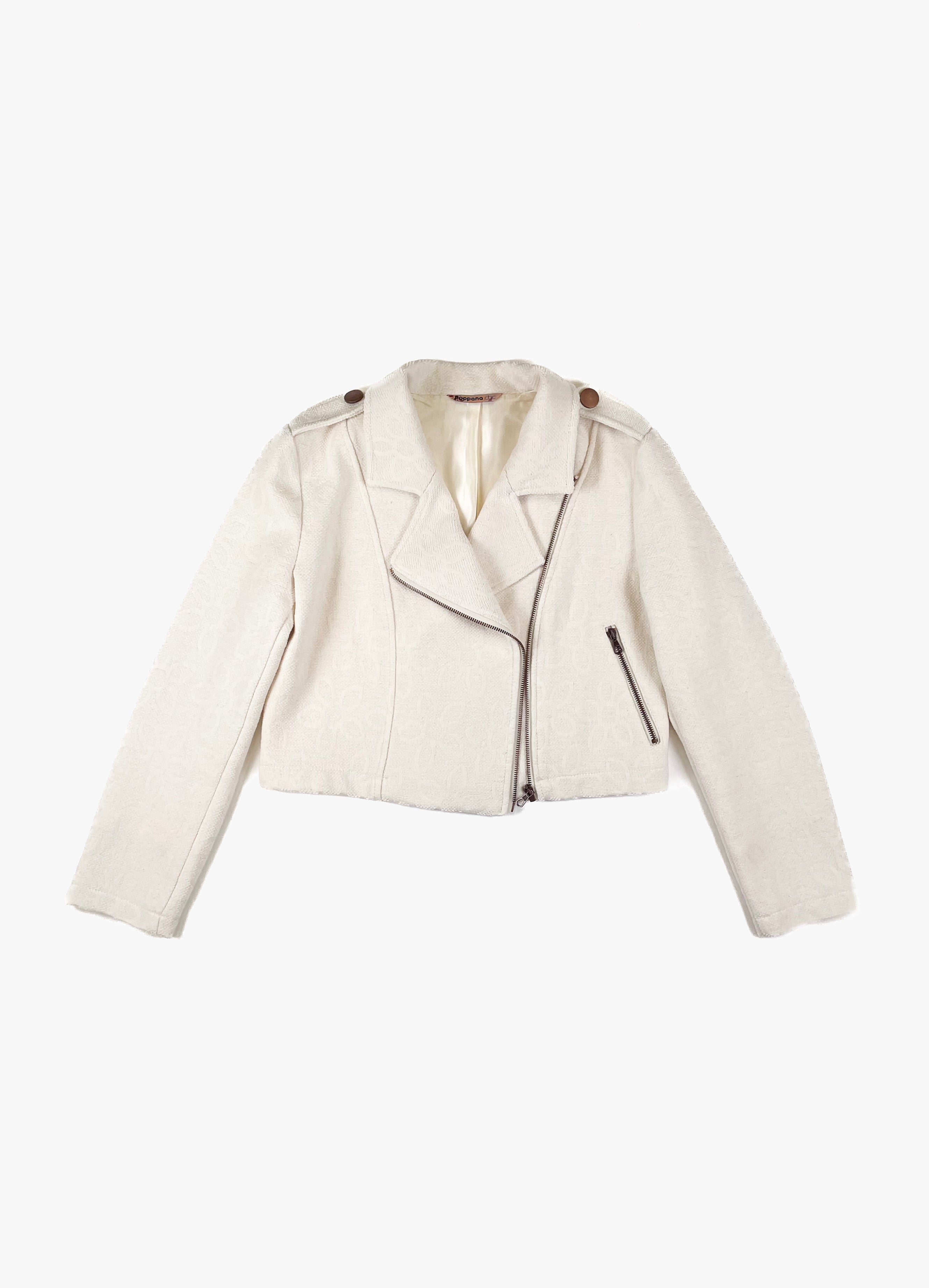 Poppanachic Women's Bloom White Velvet Biker Jacket In White