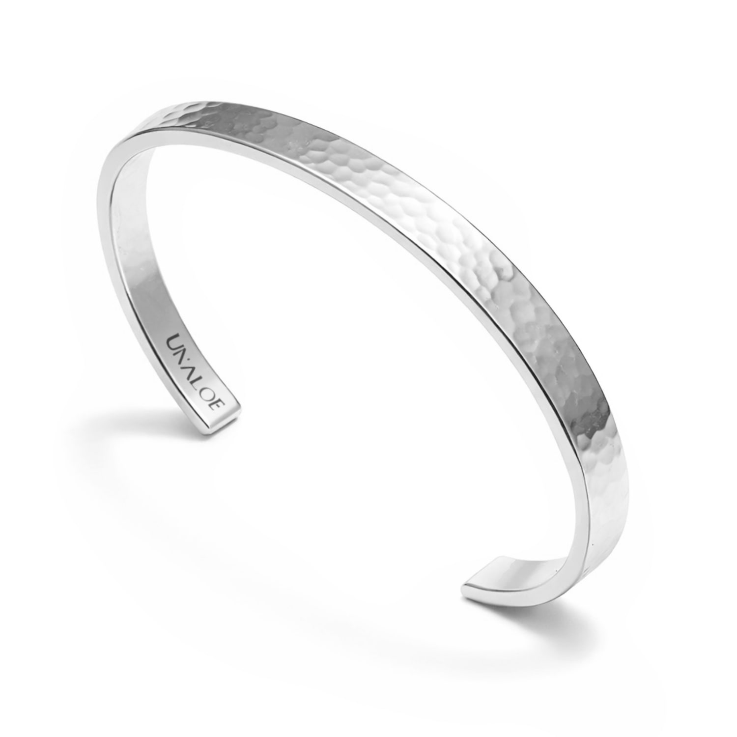 Unaloe Sterling Silver Rigid Bangle For Men With Small Hammered Band-handmade Italian Jewelry