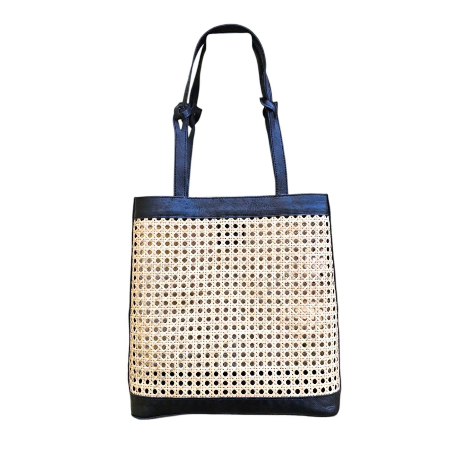 Ohsun Women's Neutrals / Black Manuela Rattan And Leather Shoulder Bag - Black