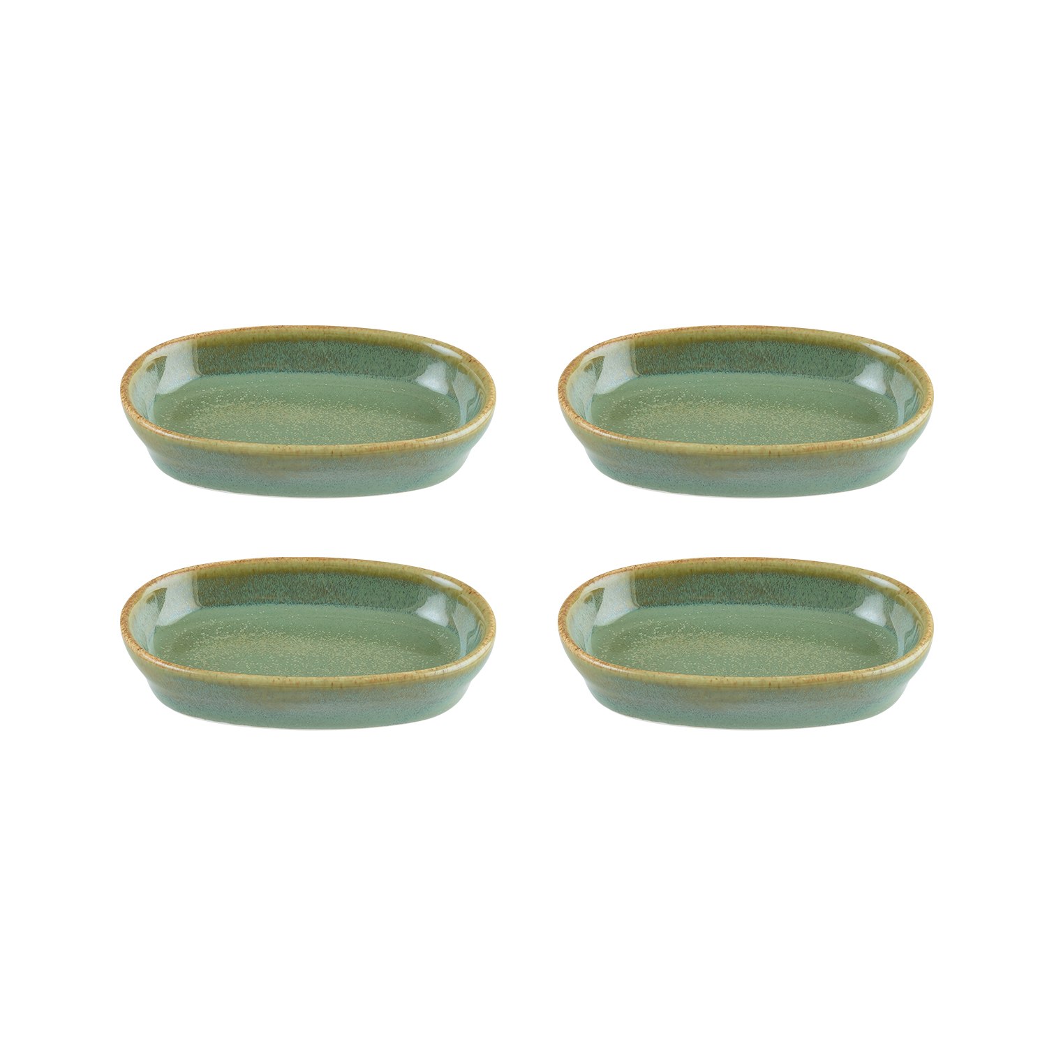 4Xsage Porcelain Platter Green Oval 4.00" X 2.50" X 0.75" Set Of Four One Size Turgla Home