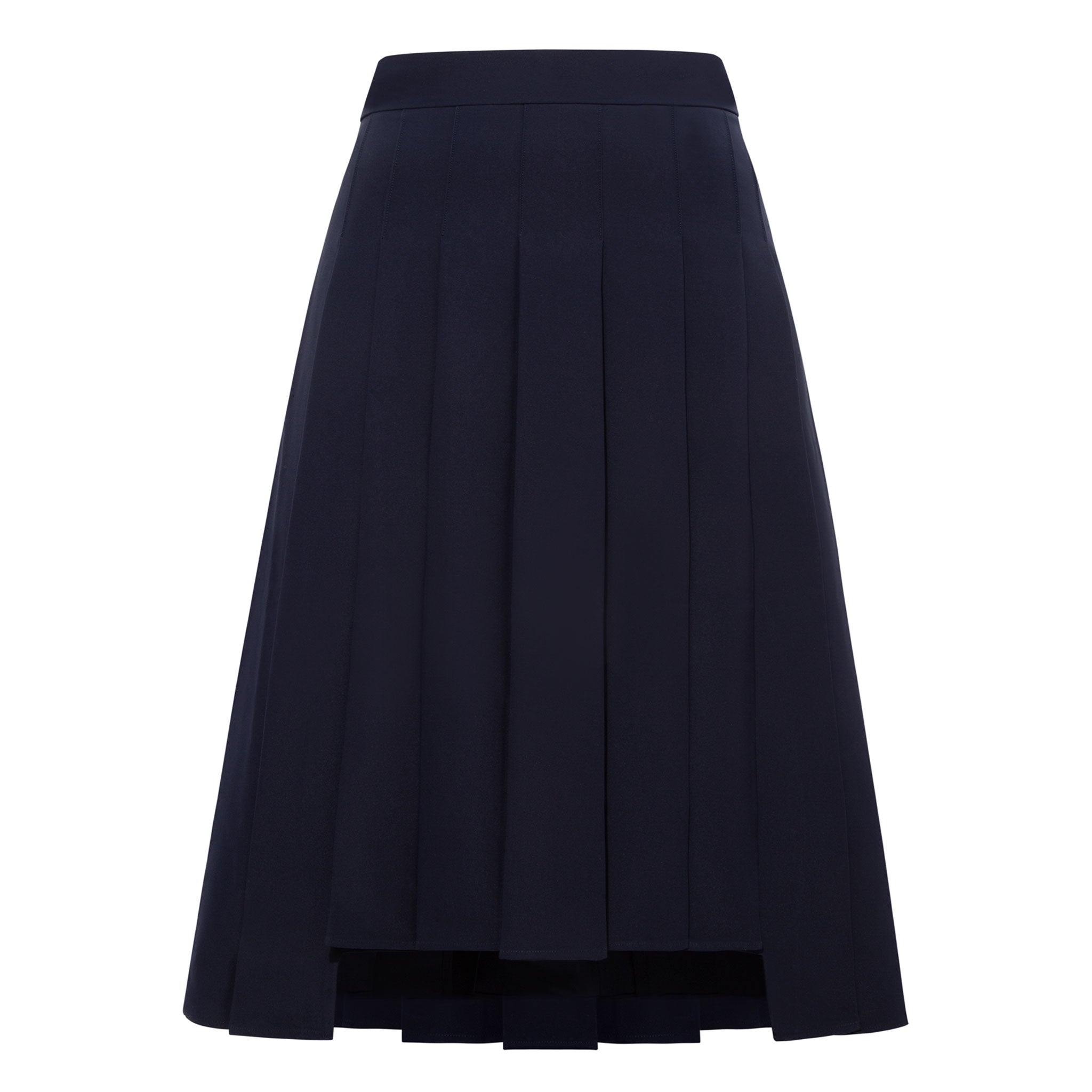 High-Waisted Pleated Midi Skirt With Asymmetric Slits - Navy