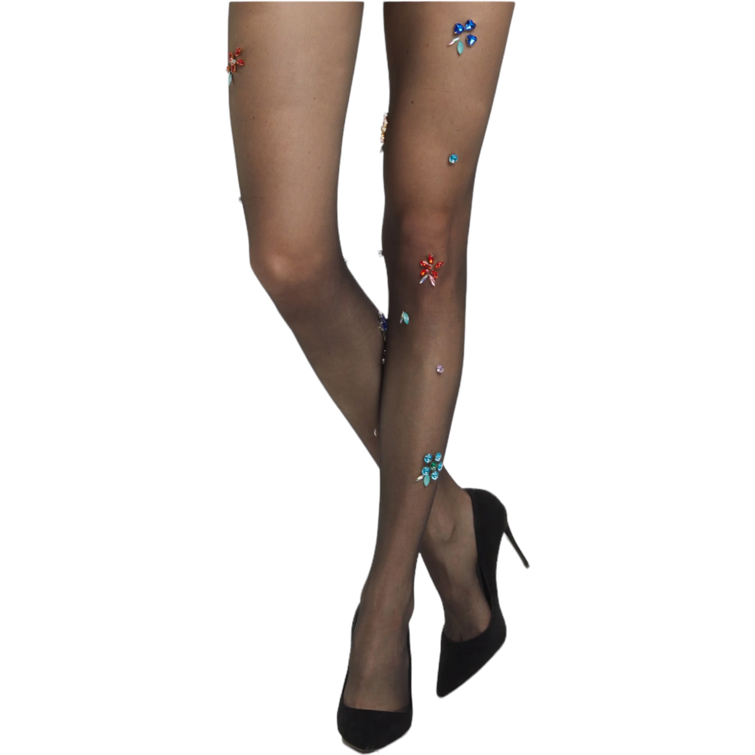 High Heel Jungle By Kathryn Eisman Women's Arcadia Crystal Floral Tights - Black In Black