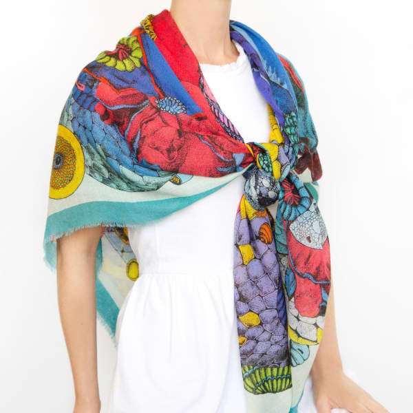 Pig, Chicken & Cow Cashmere Silk Eden Garden Scarf In Garden