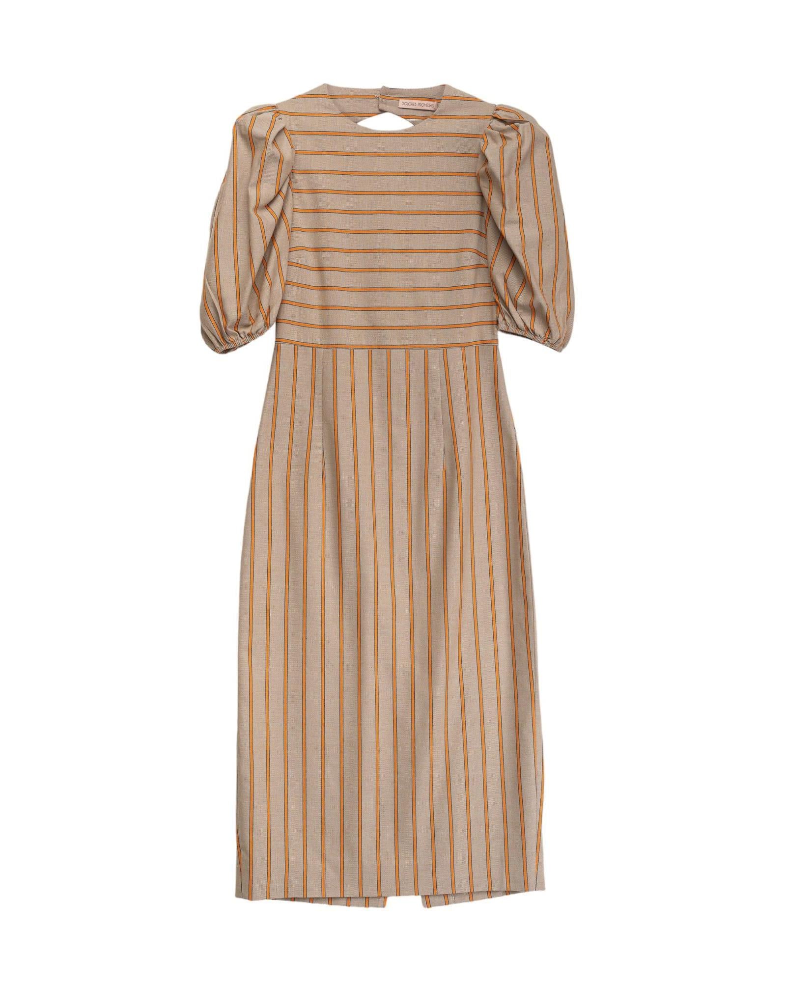 Women’s Yellow / Orange Orange Stripe Midi Dress Extra Small Dolores Promesas