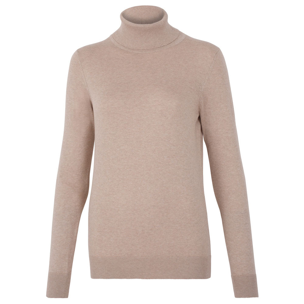 Paul James Knitwear Neutrals Women's Terri Ultra-fine Cotton Roll Neck Long Sleeve Jumper - Sand