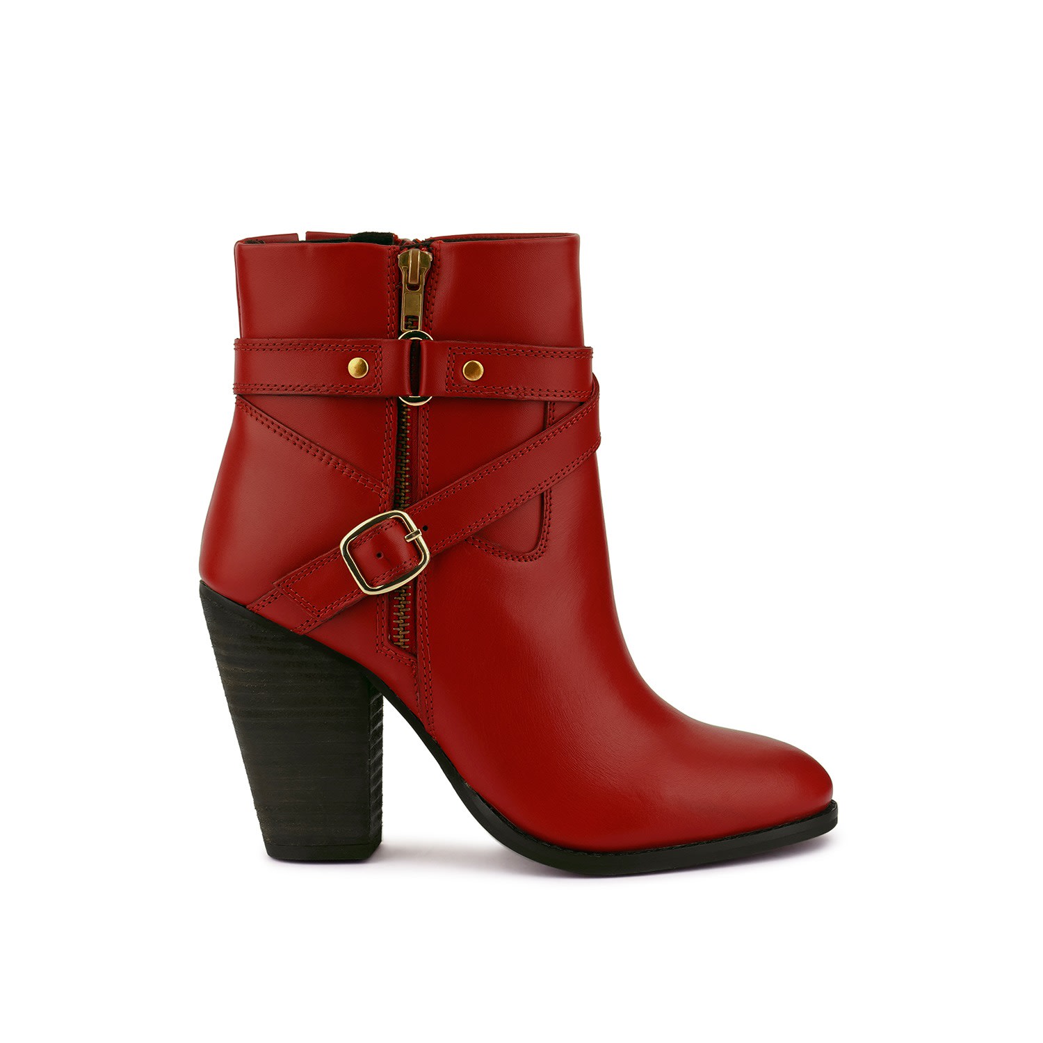 Women’s Cat-Track Red Leather Heeled Ankle Boots 3 Uk Rag & Co.