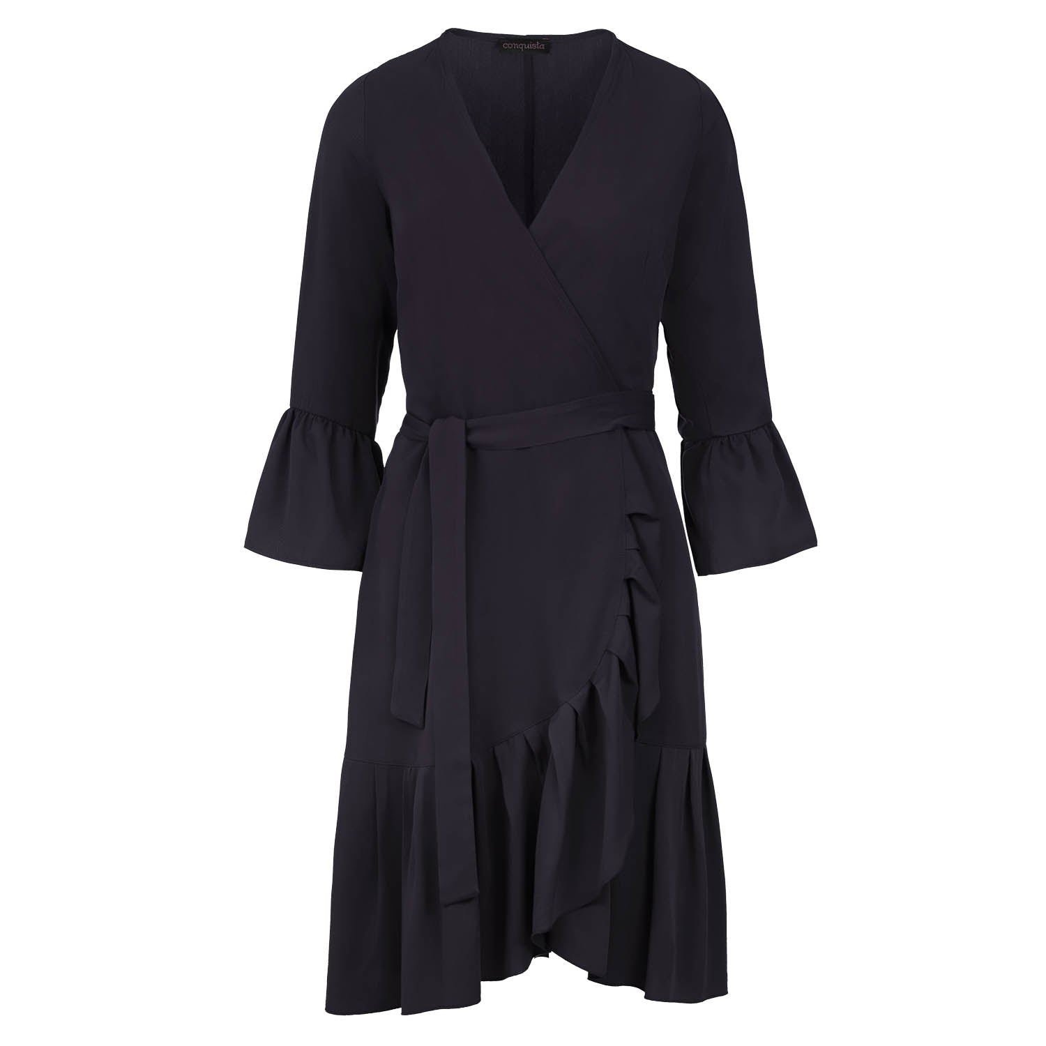 Women’s Black Wrap Dress Viscose With Bell Sleeves. Large Conquista