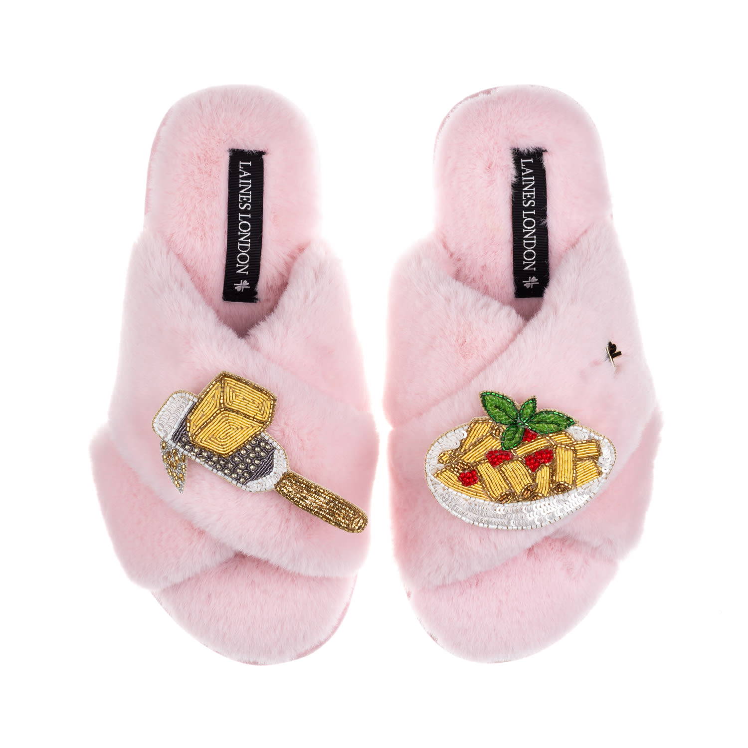 Laines London Women's Laines X Juliet Slippers With Parmesan & Pasta Brooches - Pink In Pink