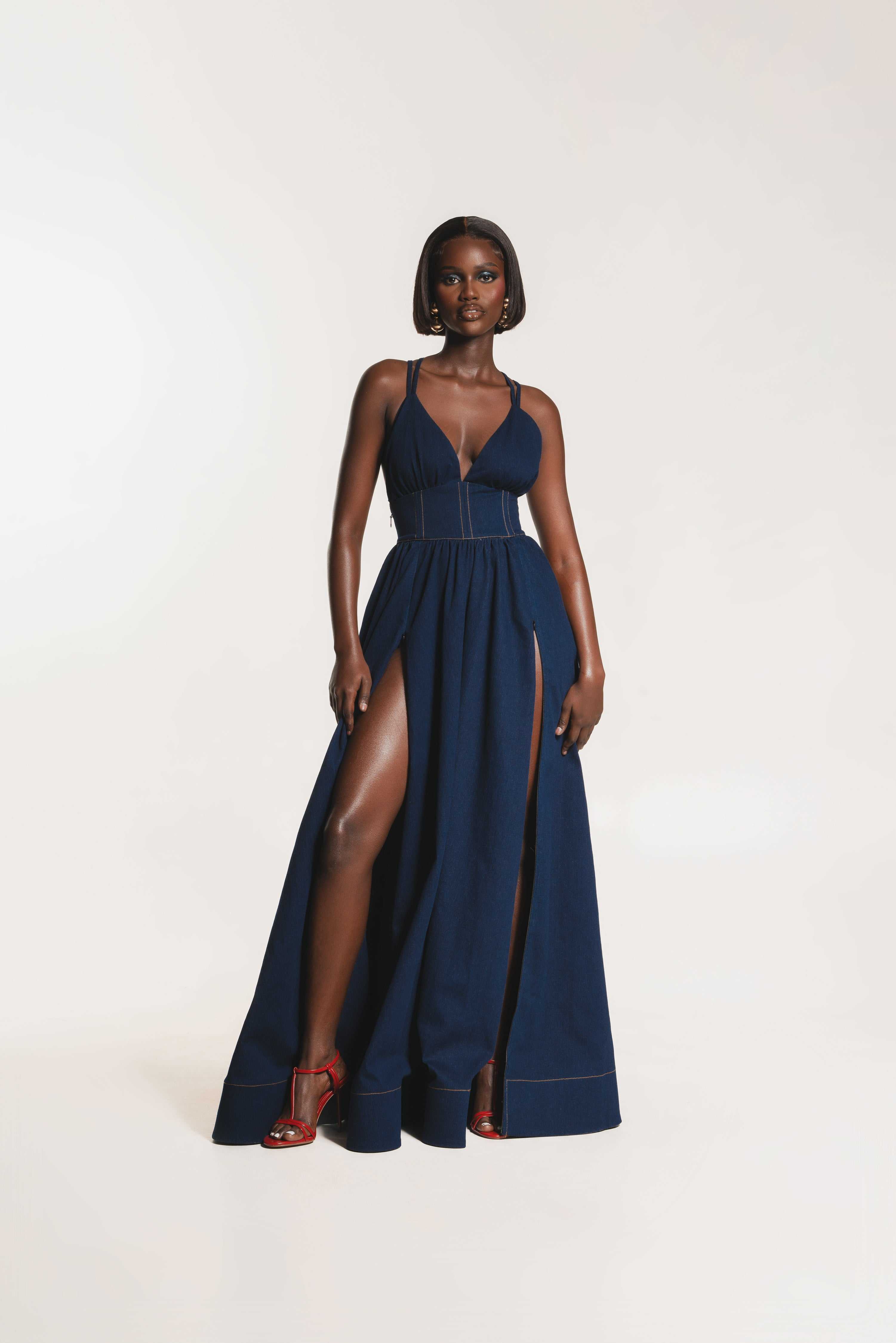 Adele Denim Maxi Dress | OFUURE | Wolf & Badger