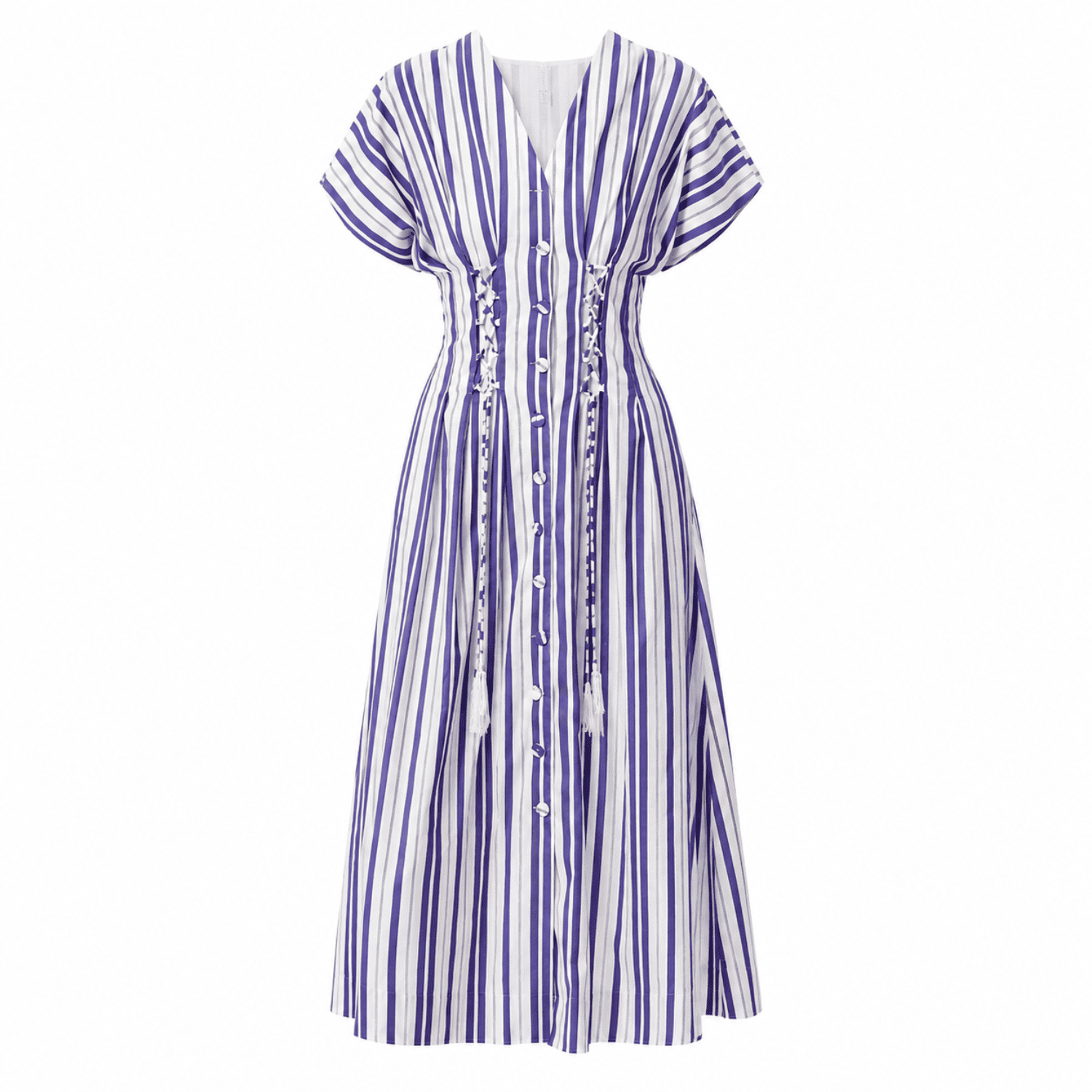 Women's Aldrick V-Neck Belted Striped Midi Dress- Royal Blue