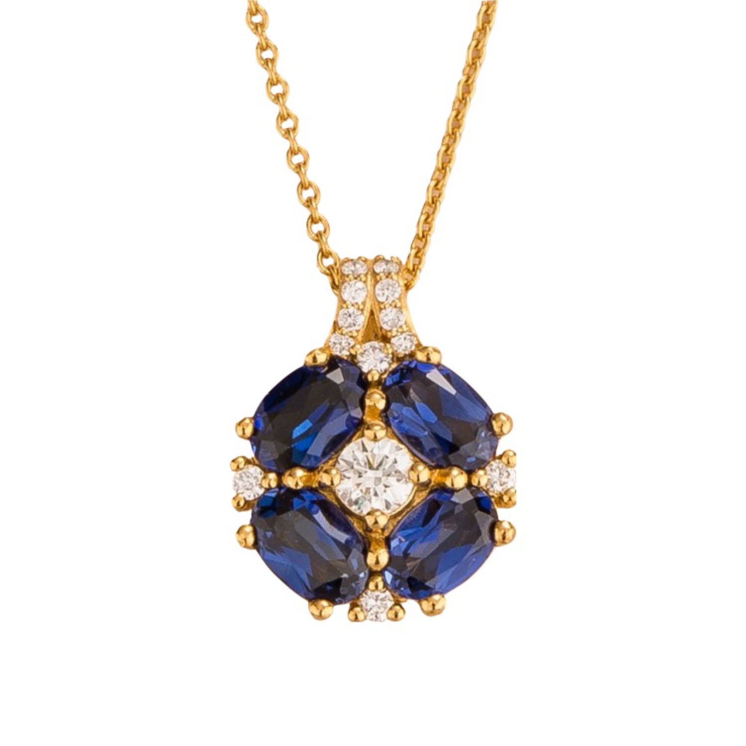 Women’s Blue / White Pristi Gold Necklace Blue Sapphires & Diamonds Juvetti